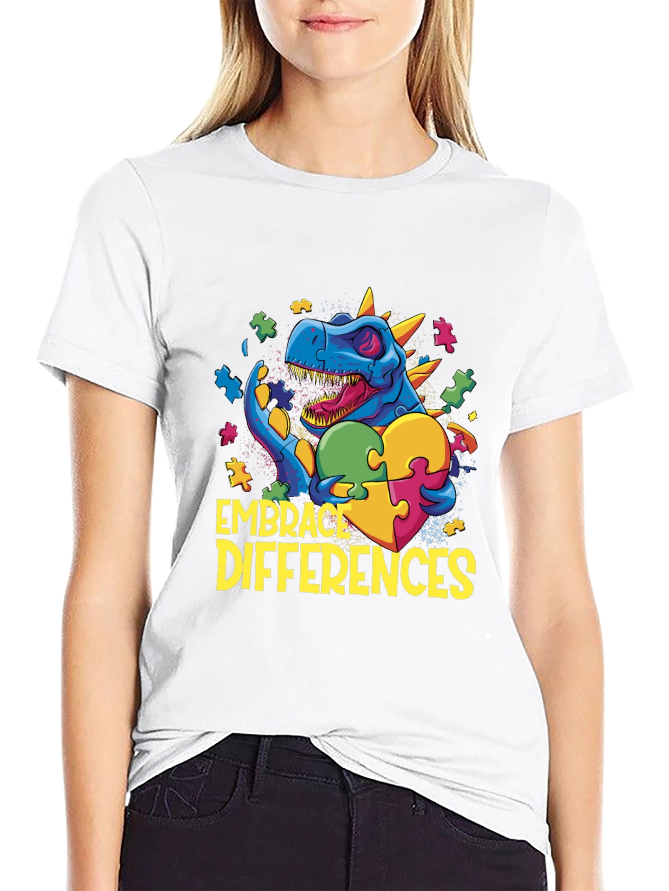 Embrace Differences T-Shirt - Dinosaur Autism Awareness
