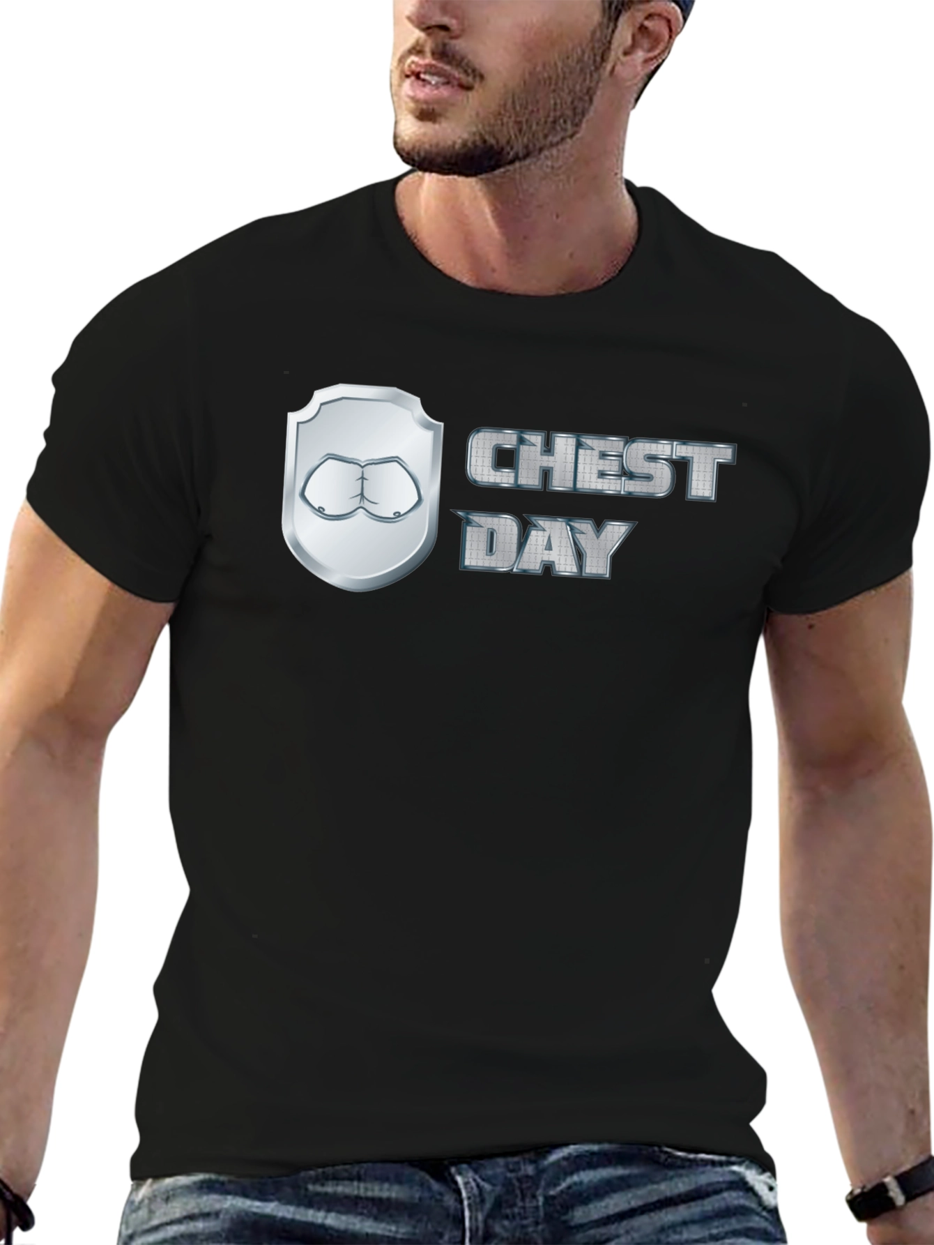 Chest Day Black Graphic T-Shirt Gym Humor Tee
