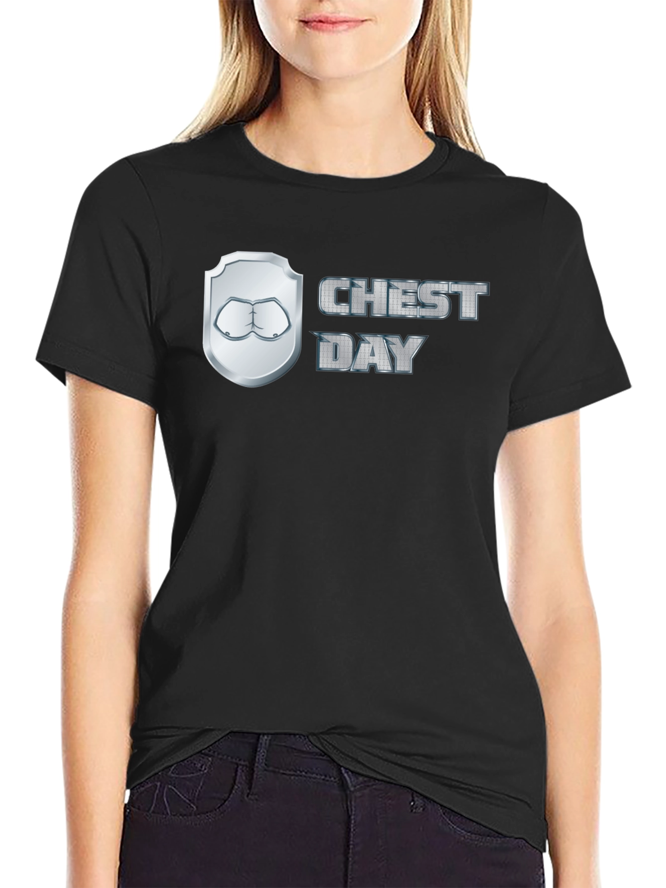 Chest Day Black Graphic T-Shirt Gym Humor Tee