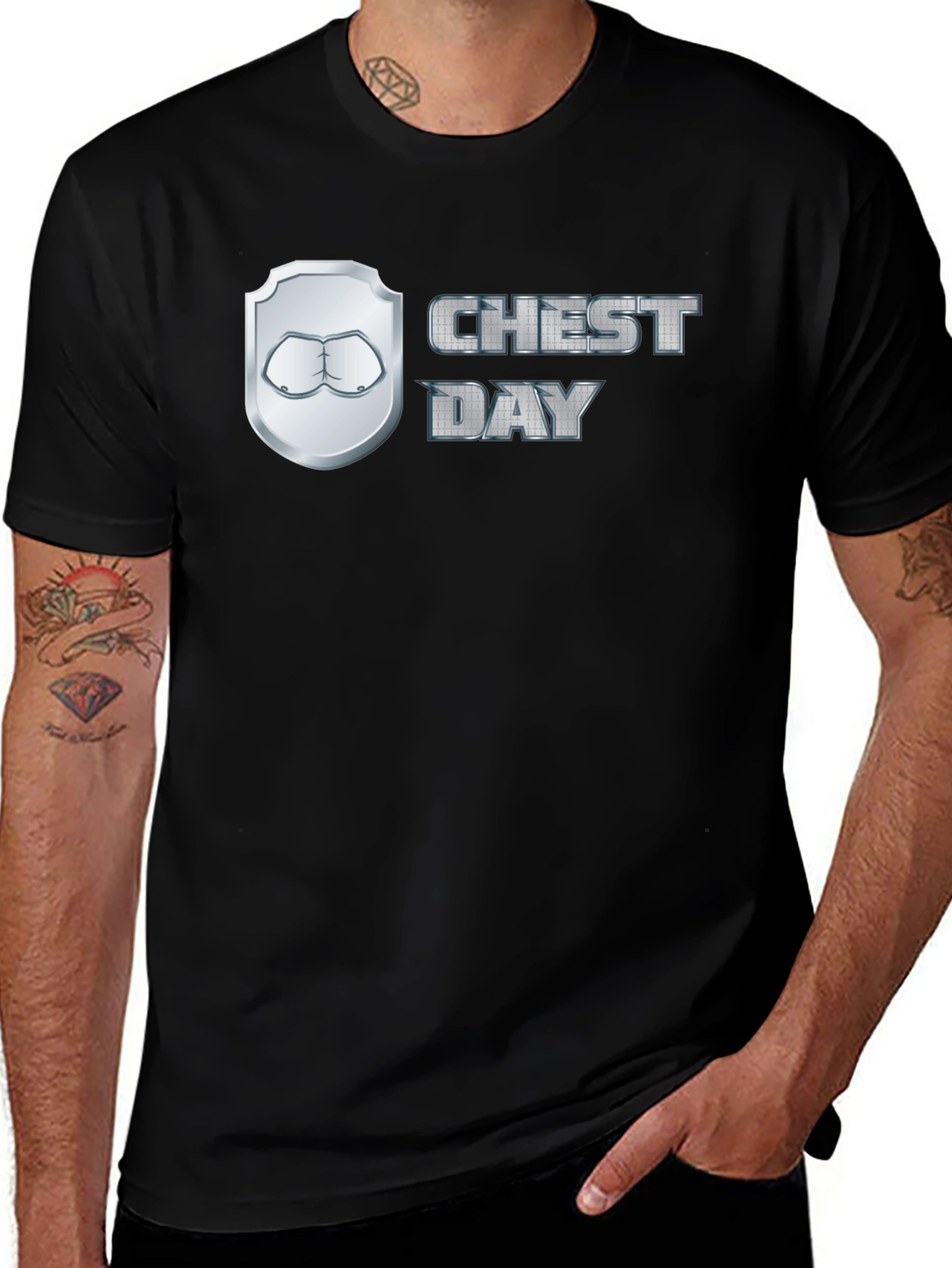 Chest Day Black Graphic T-Shirt Gym Humor Tee