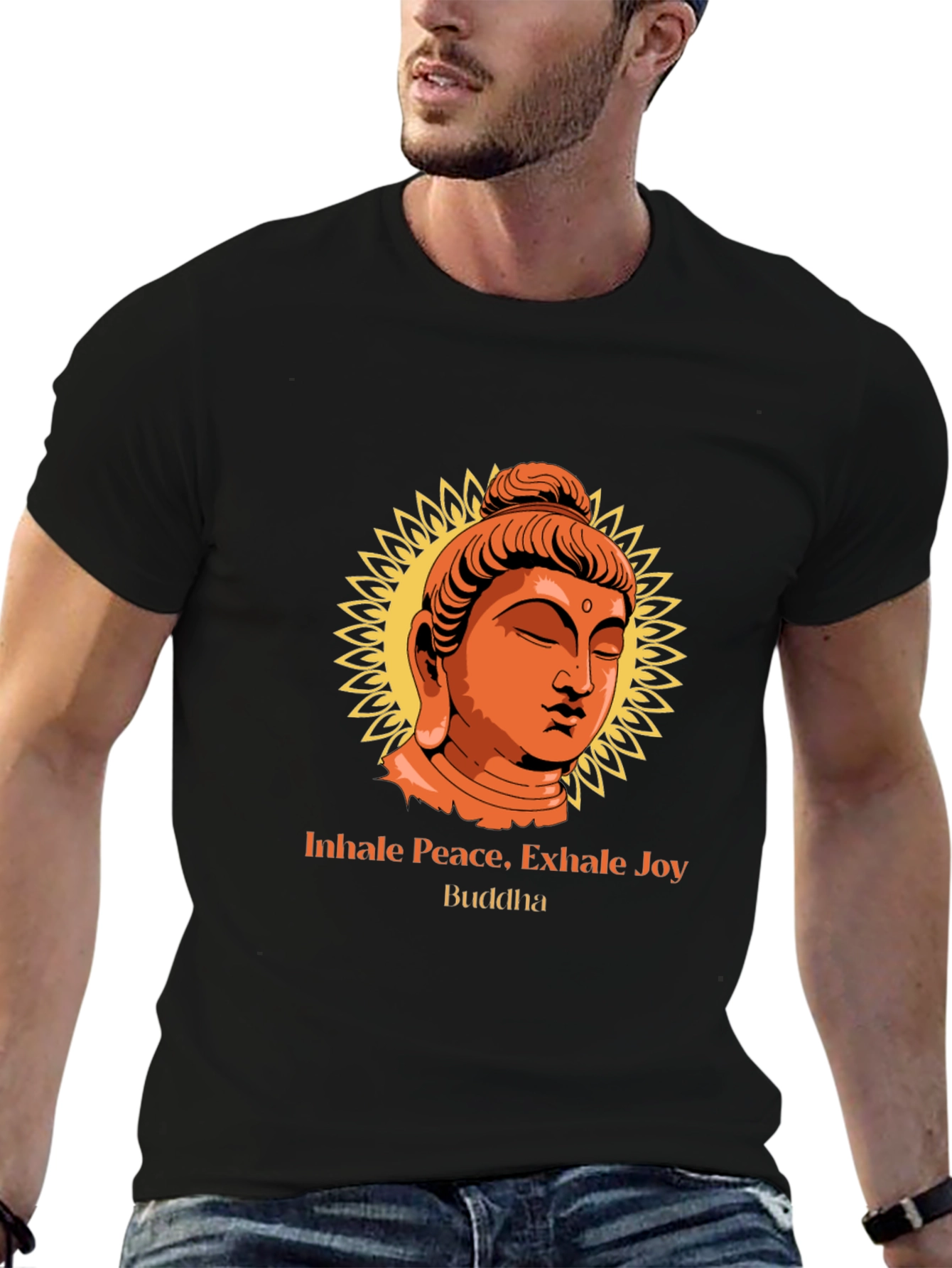 Inhale Peace Buddha Graphic Tee - Black