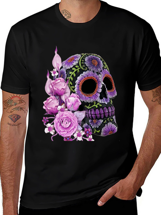 Floral Sugar Skull Graphic Tee - Day of the Dead Style