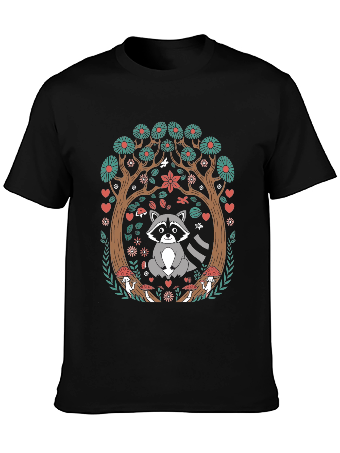 Whimsical Raccoon in Forest T-Shirt