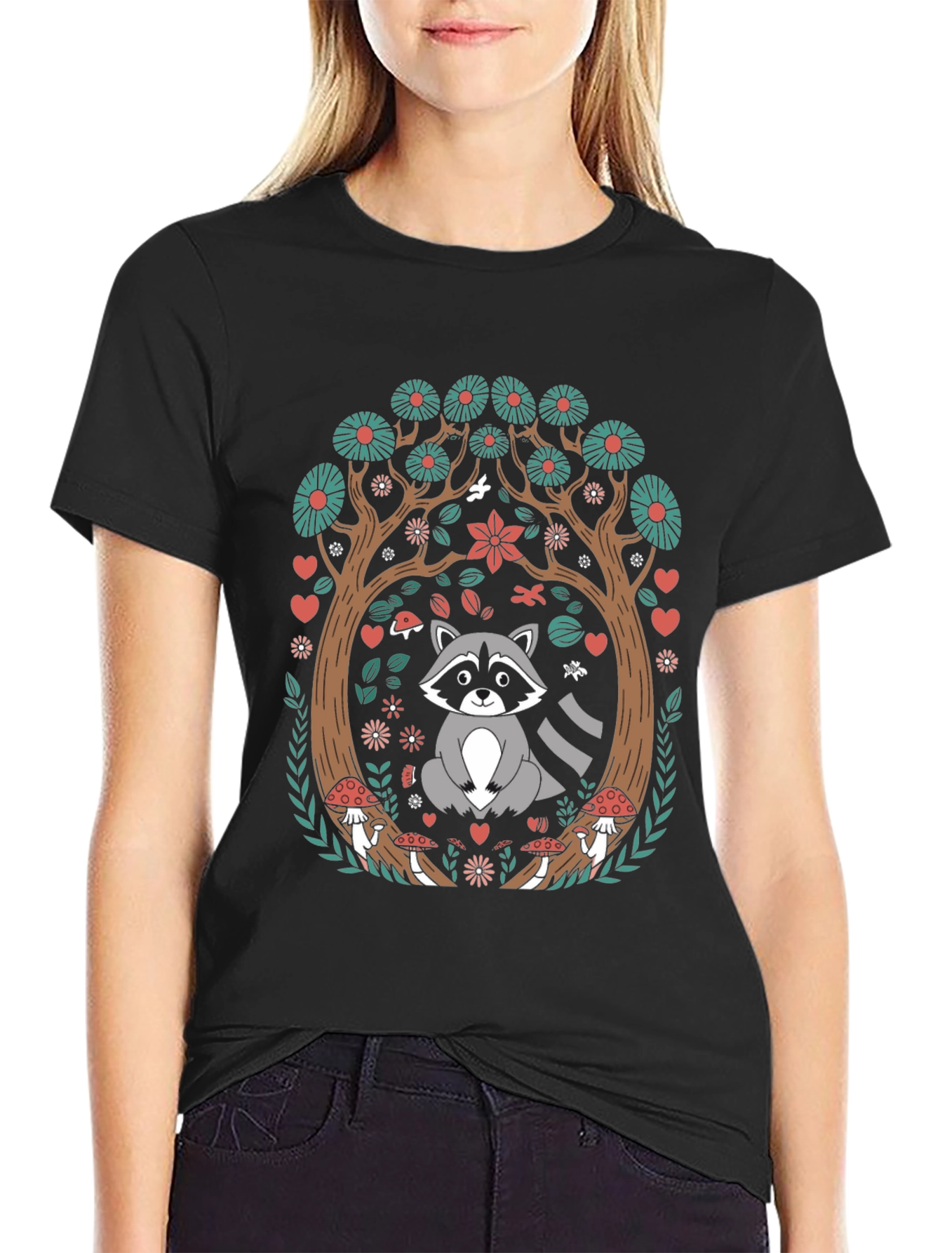 Whimsical Raccoon in Forest T-Shirt