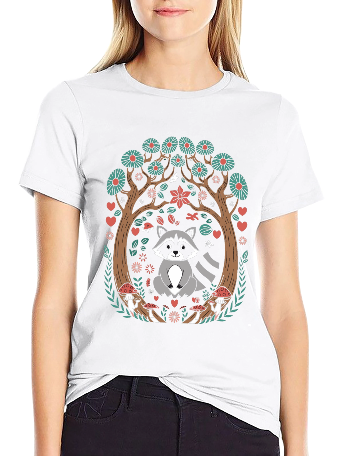 Whimsical Raccoon in Forest T-Shirt