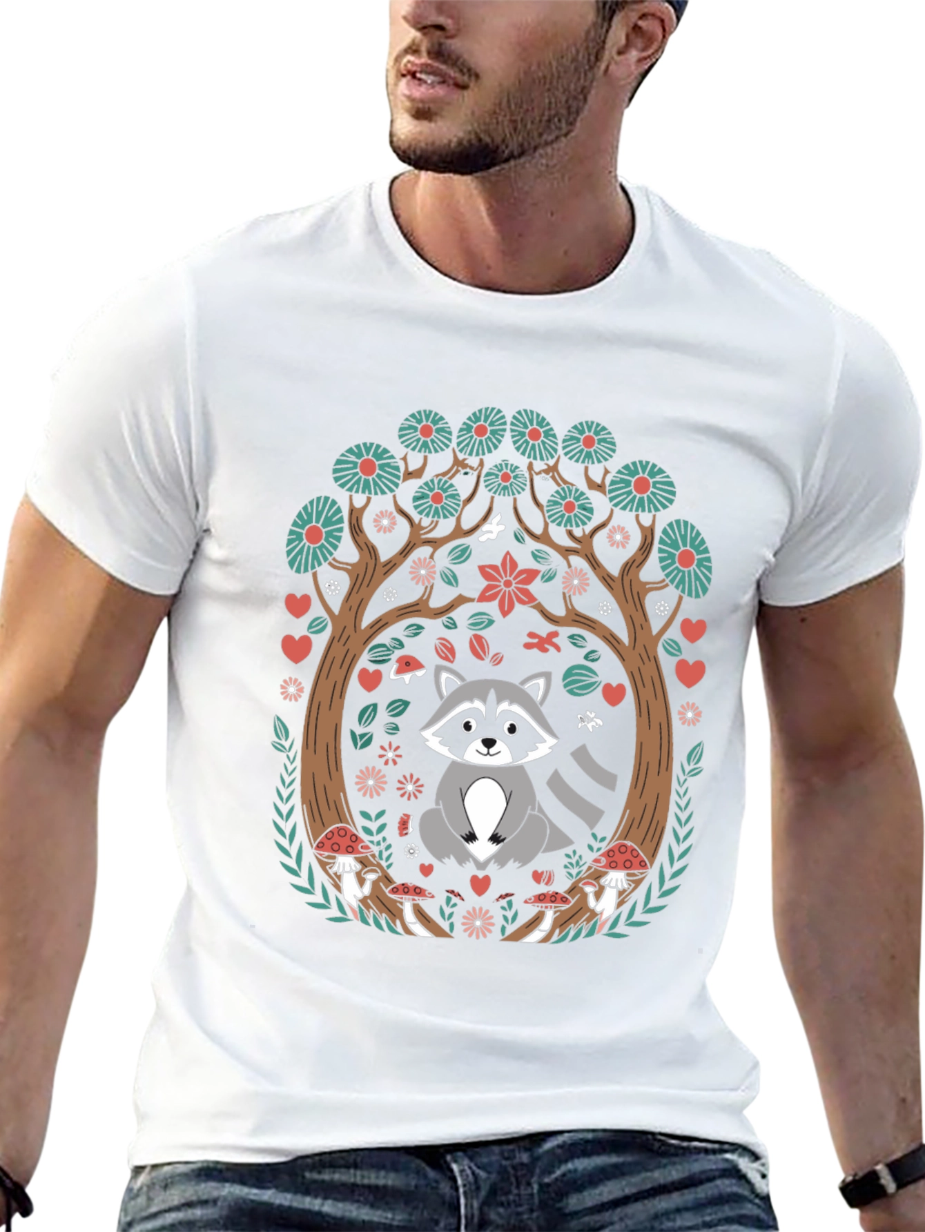 Whimsical Raccoon in Forest T-Shirt
