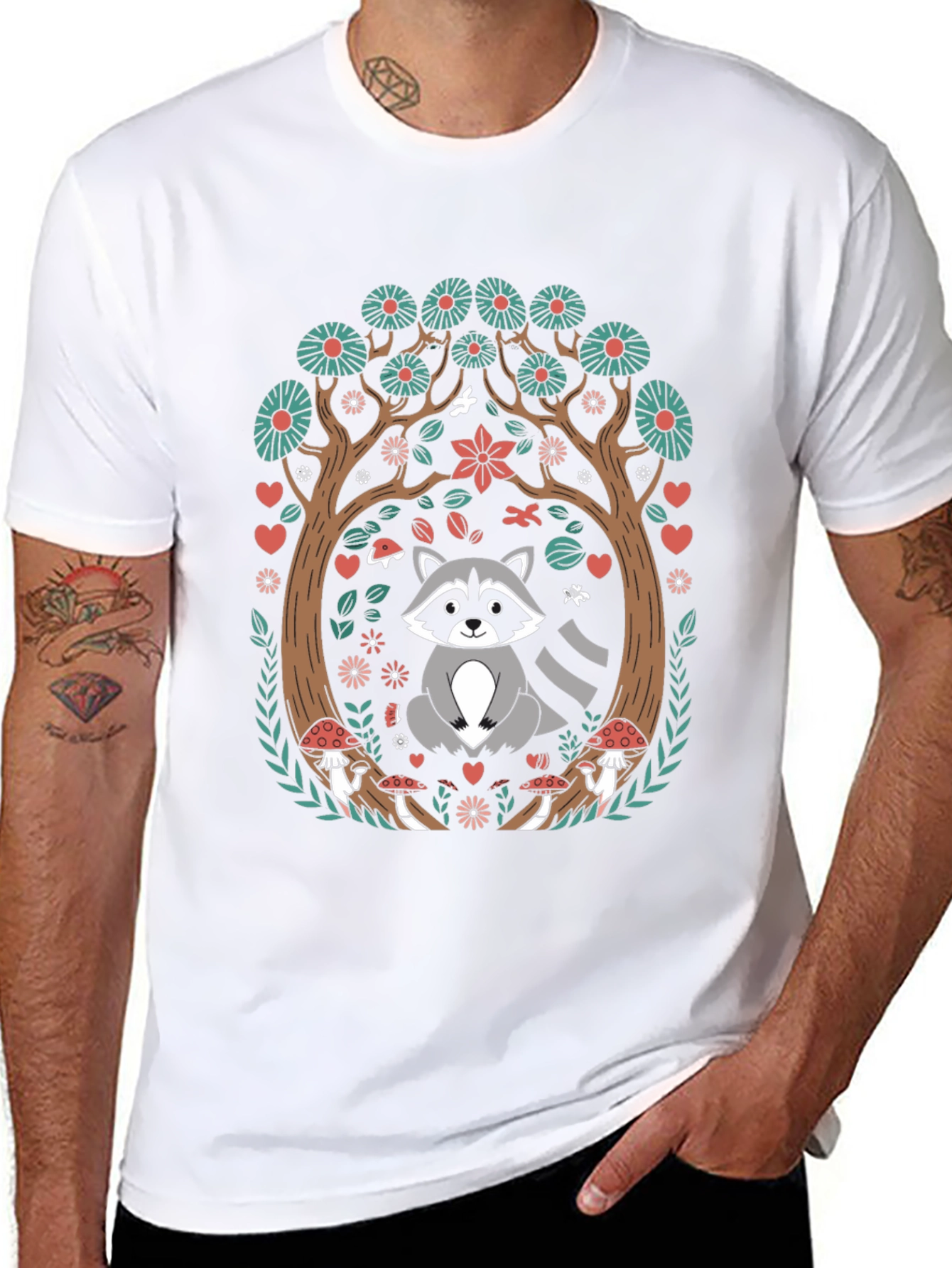 Whimsical Raccoon in Forest T-Shirt