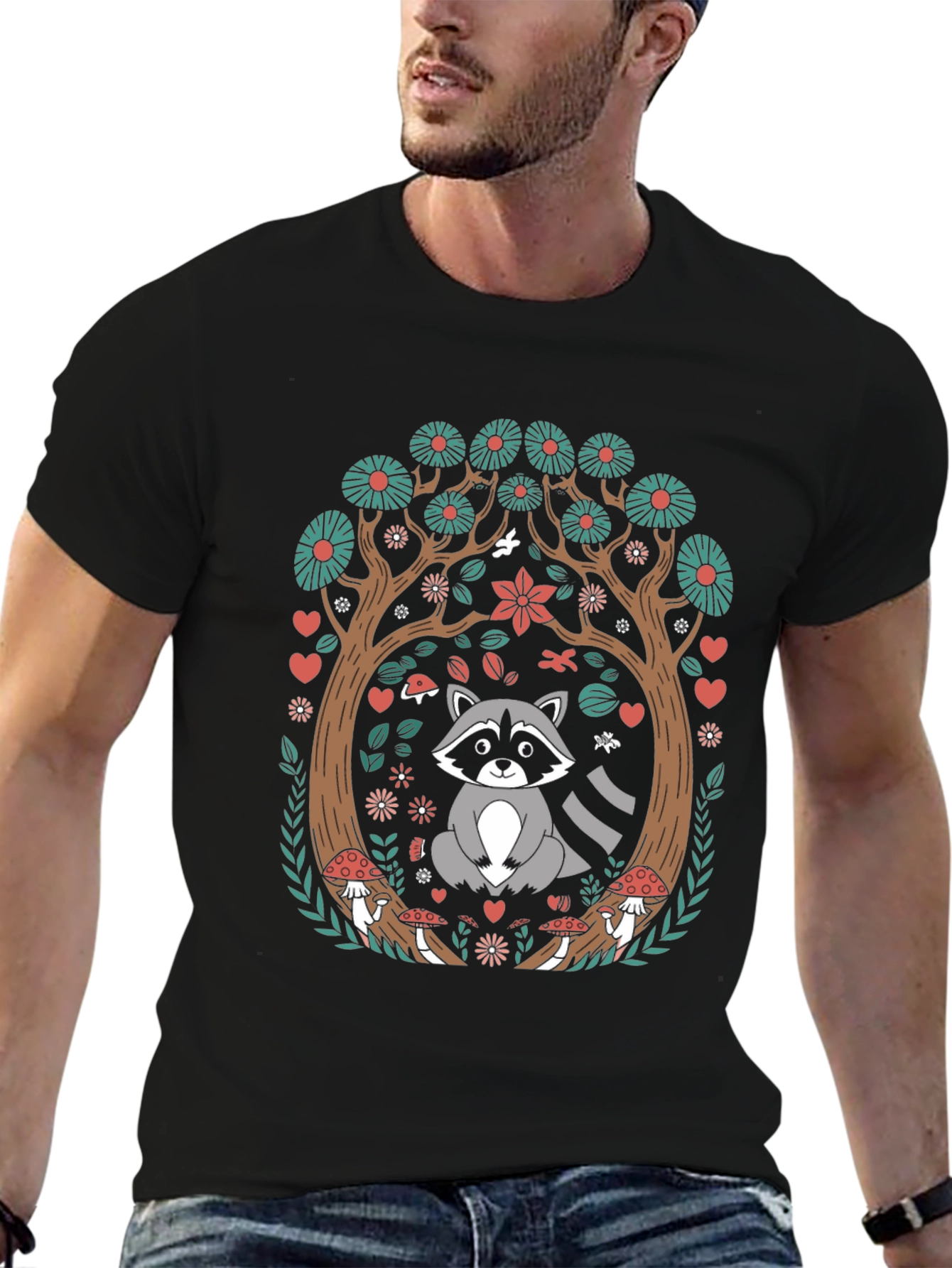 Whimsical Raccoon in Forest T-Shirt
