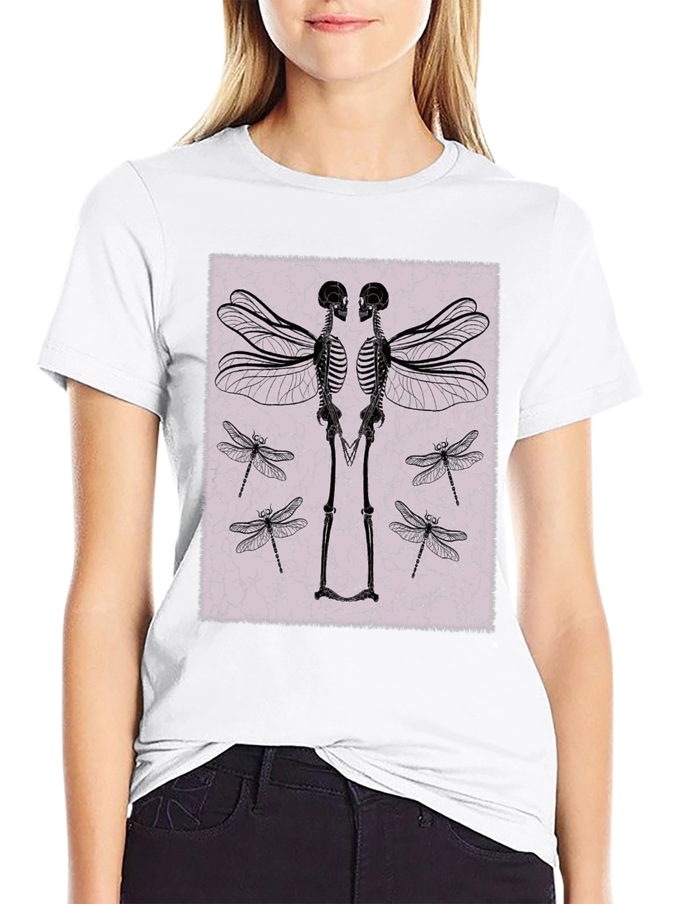 Winged Skeleton Graphic Tee - Black