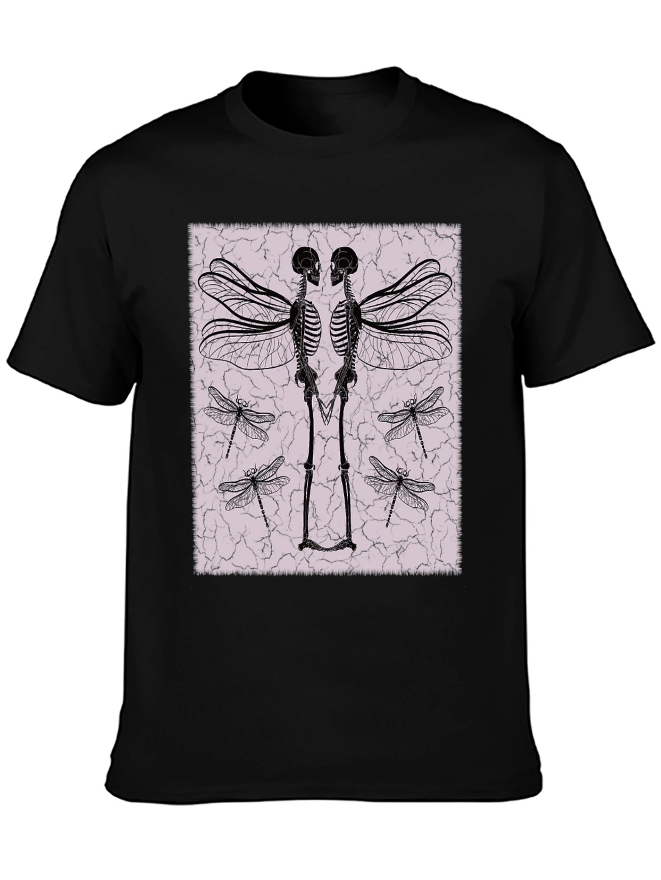 Winged Skeleton Graphic Tee - Black