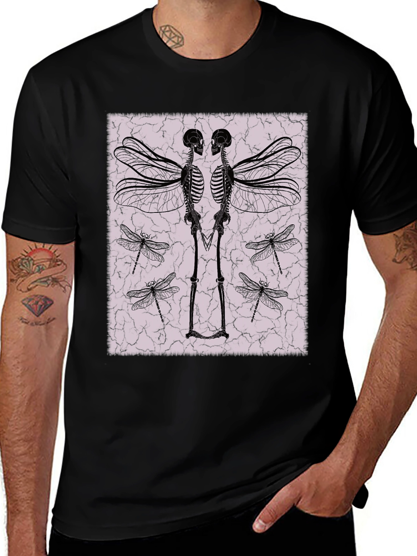 Winged Skeleton Graphic Tee - Black