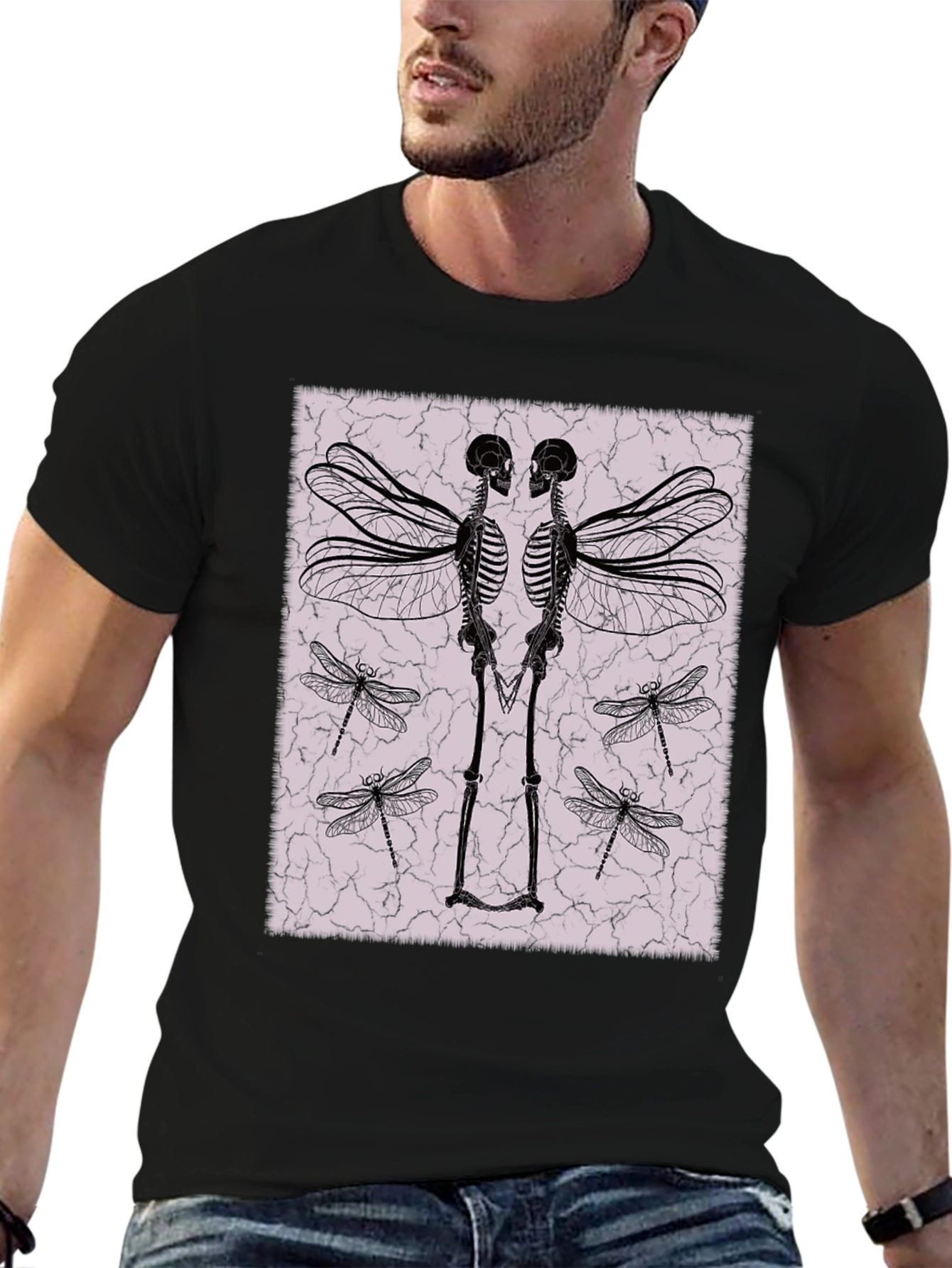 Winged Skeleton Graphic Tee - Black