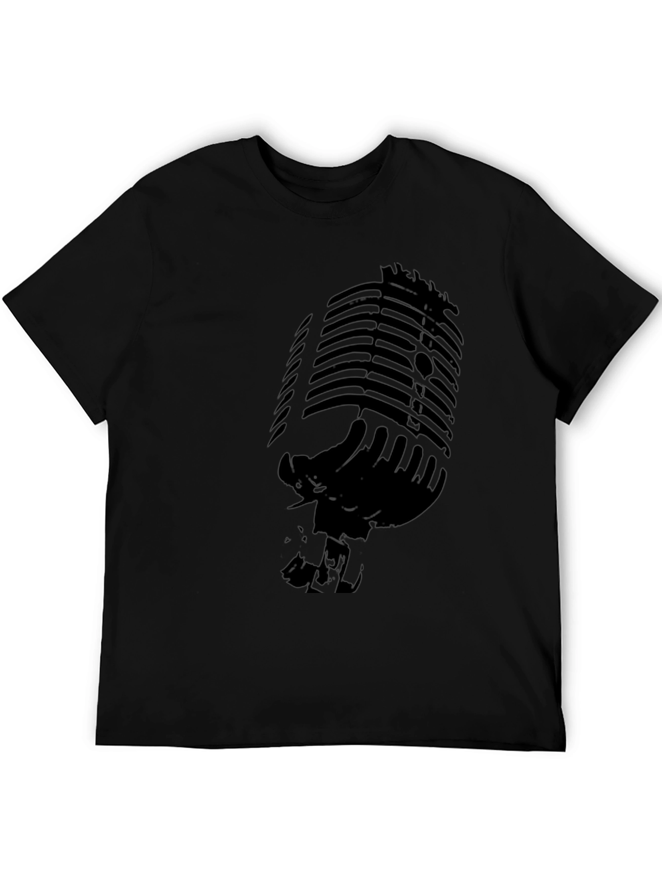 Retro Microphone Graphic T-Shirt - Black