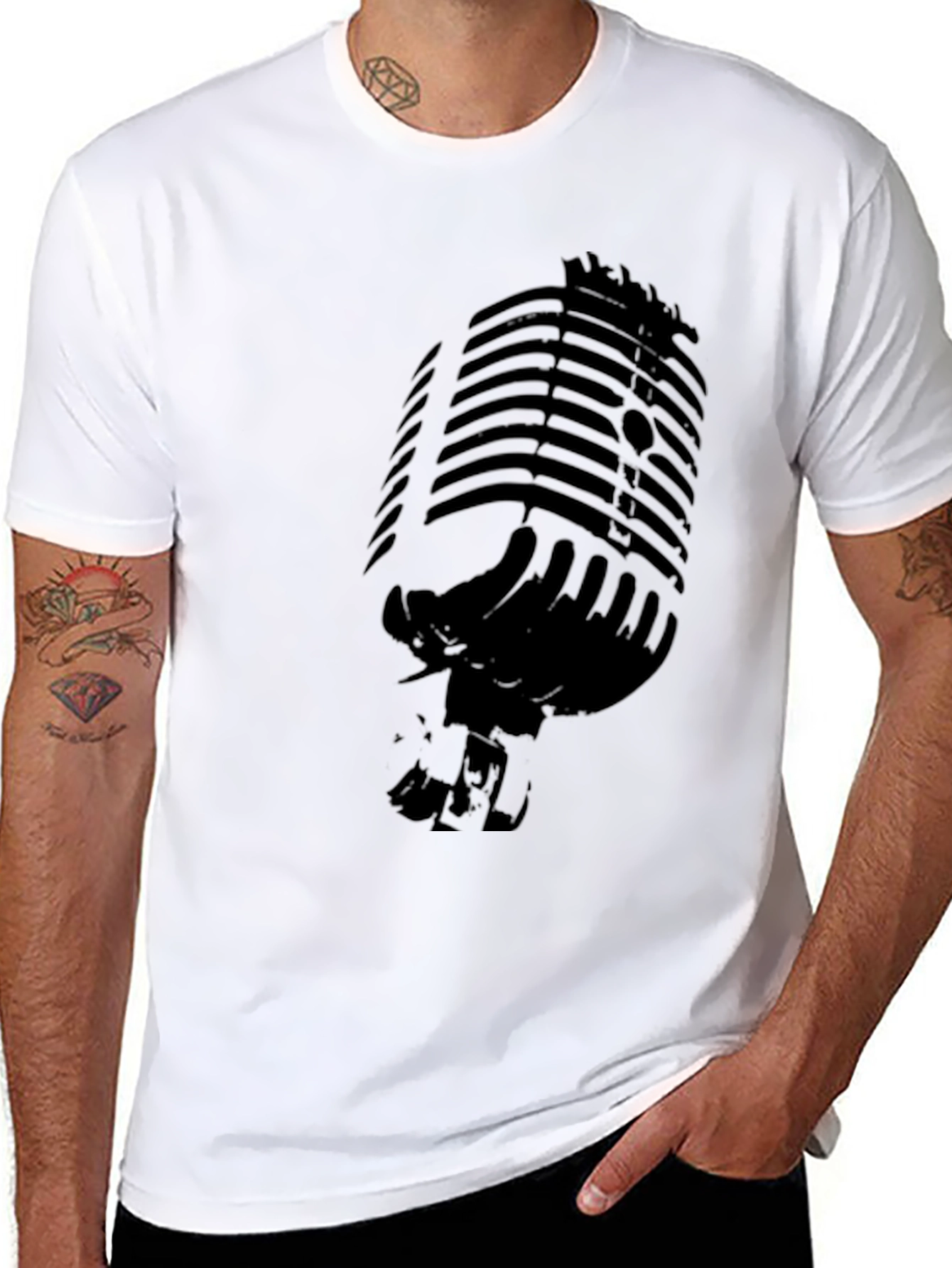 Retro Microphone Graphic T-Shirt - Black