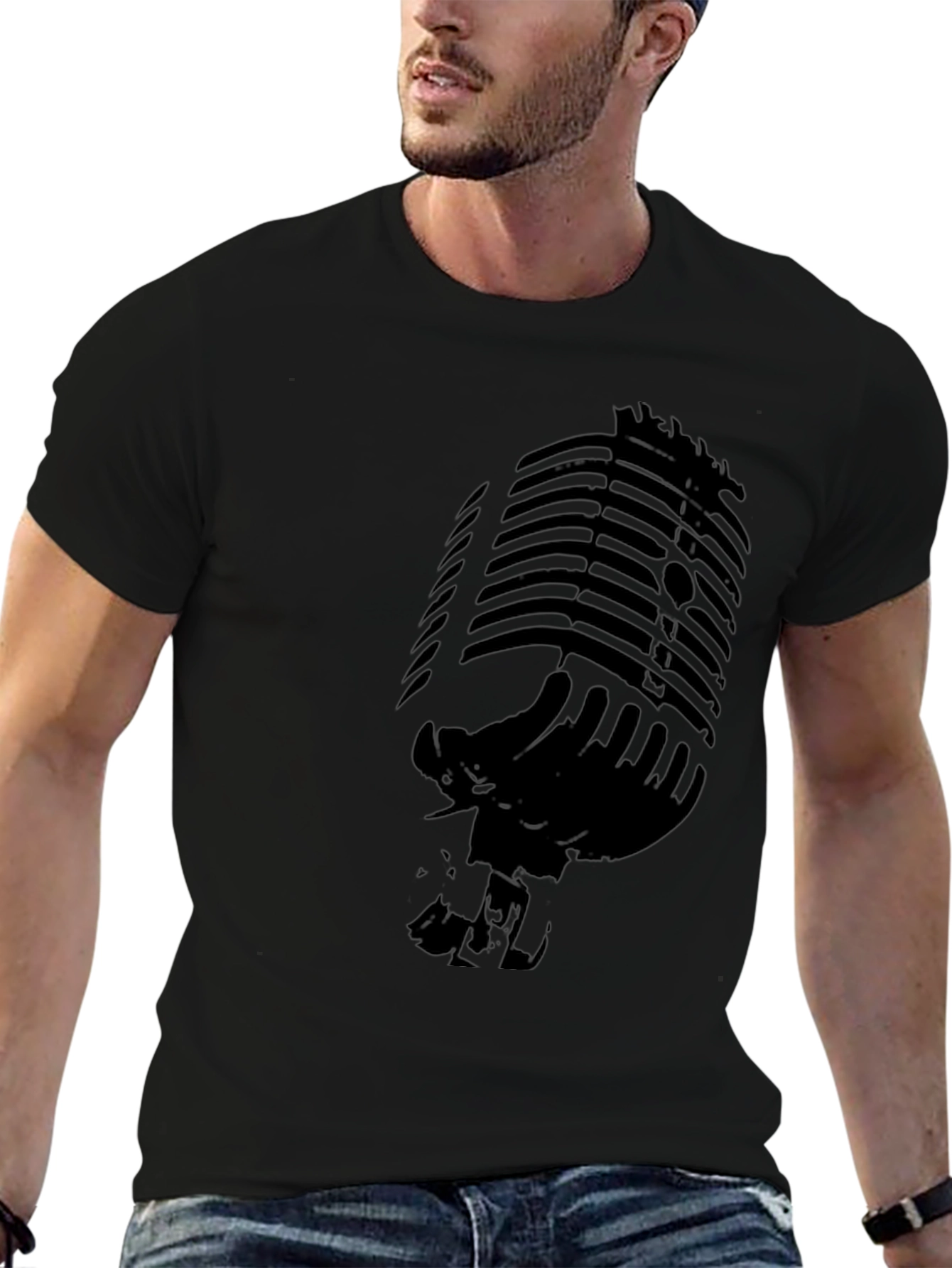 Retro Microphone Graphic T-Shirt - Black