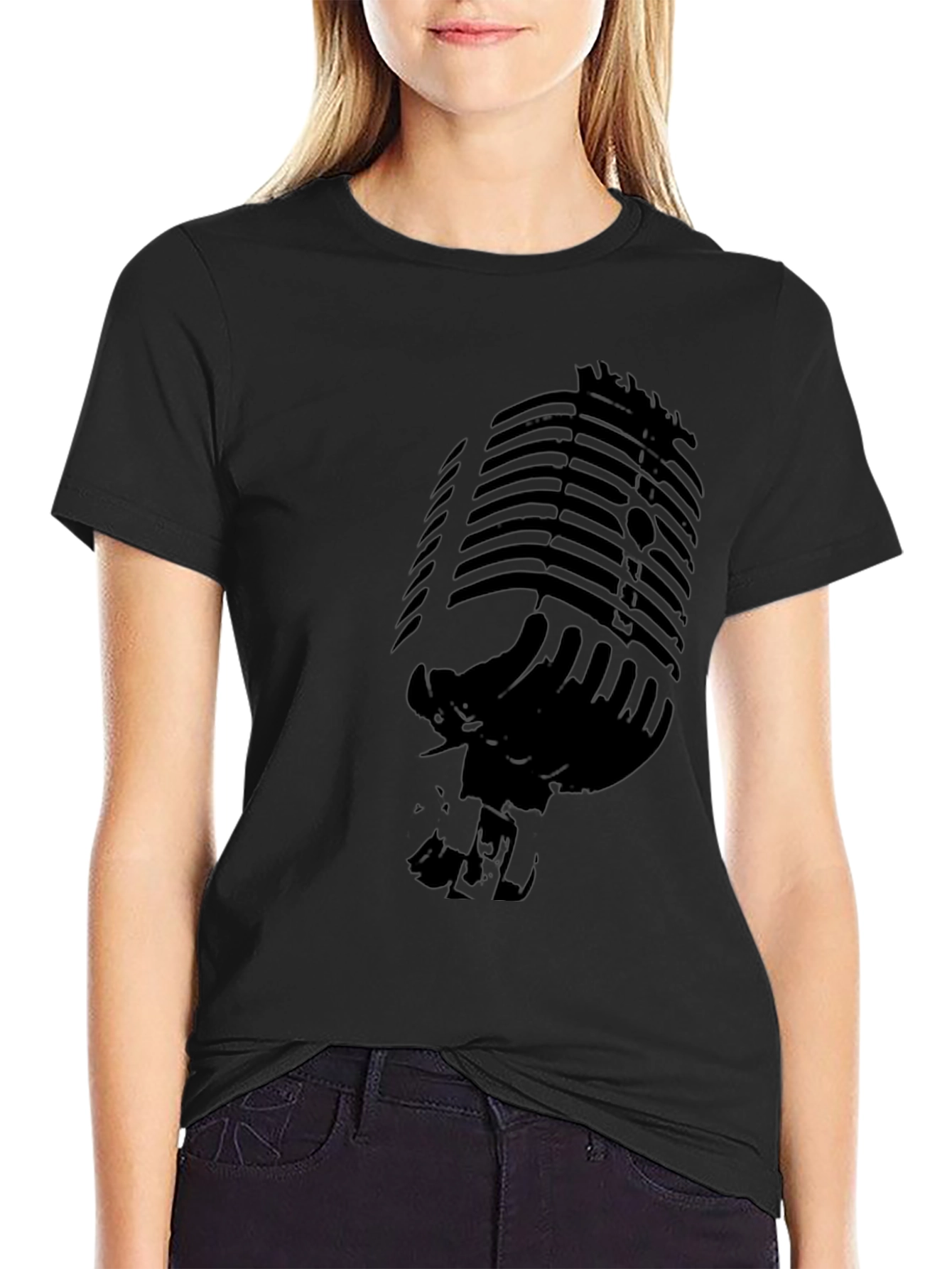 Retro Microphone Graphic T-Shirt - Black