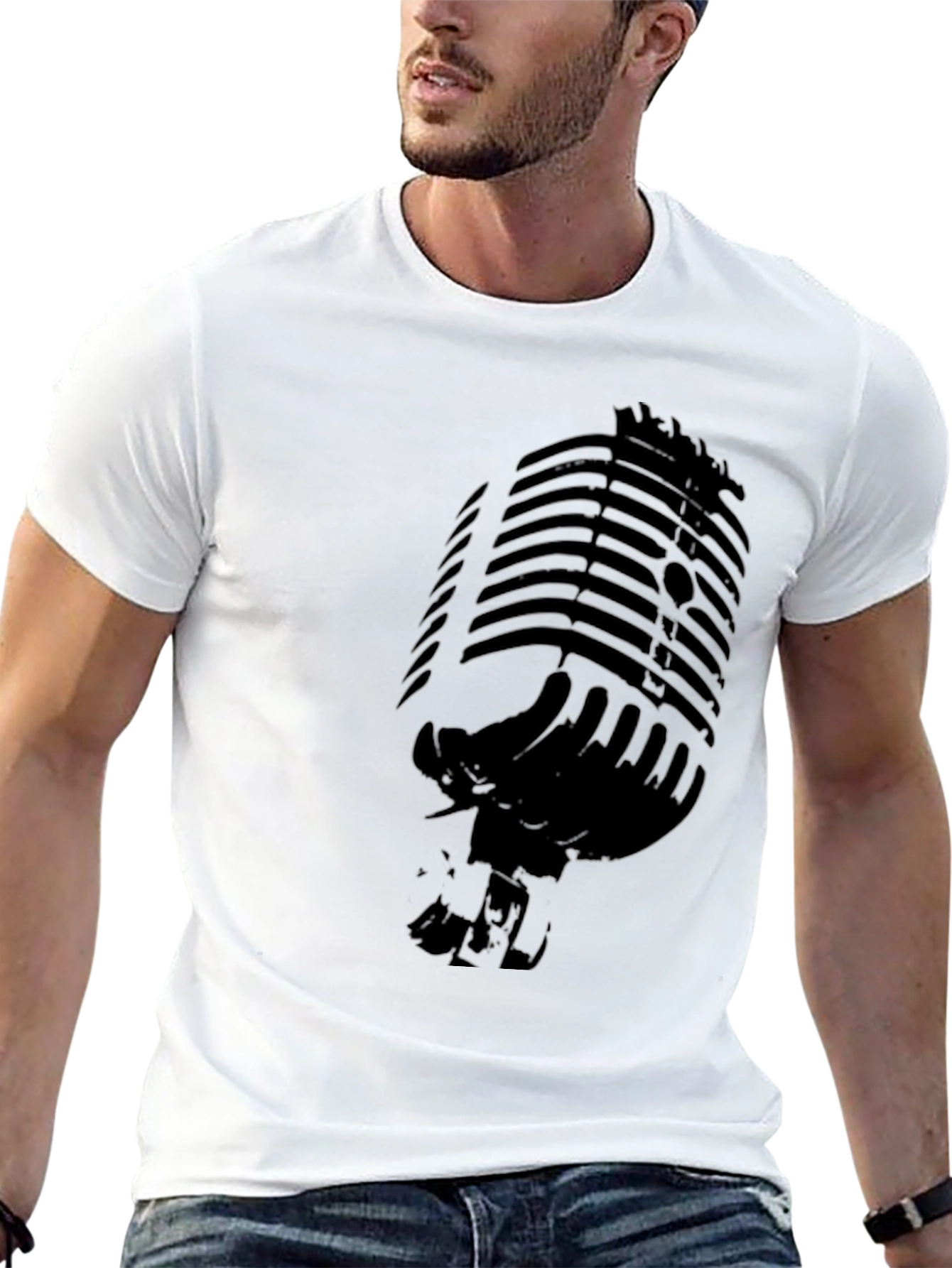 Retro Microphone Graphic T-Shirt - Black