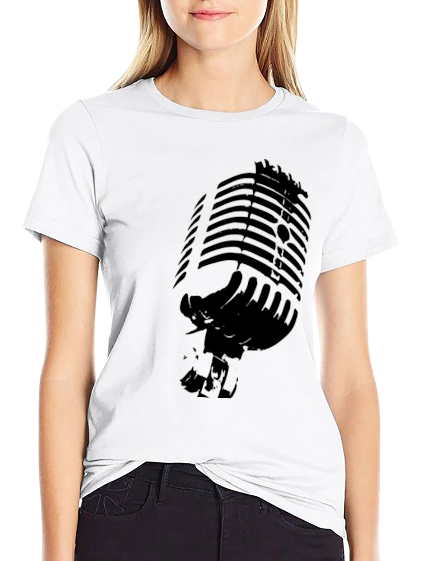 Retro Microphone Graphic T-Shirt - Black