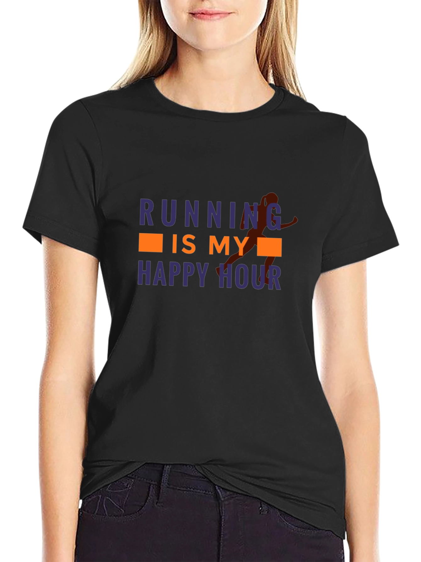 Running is My Happy Hour Black Graphic Tee
