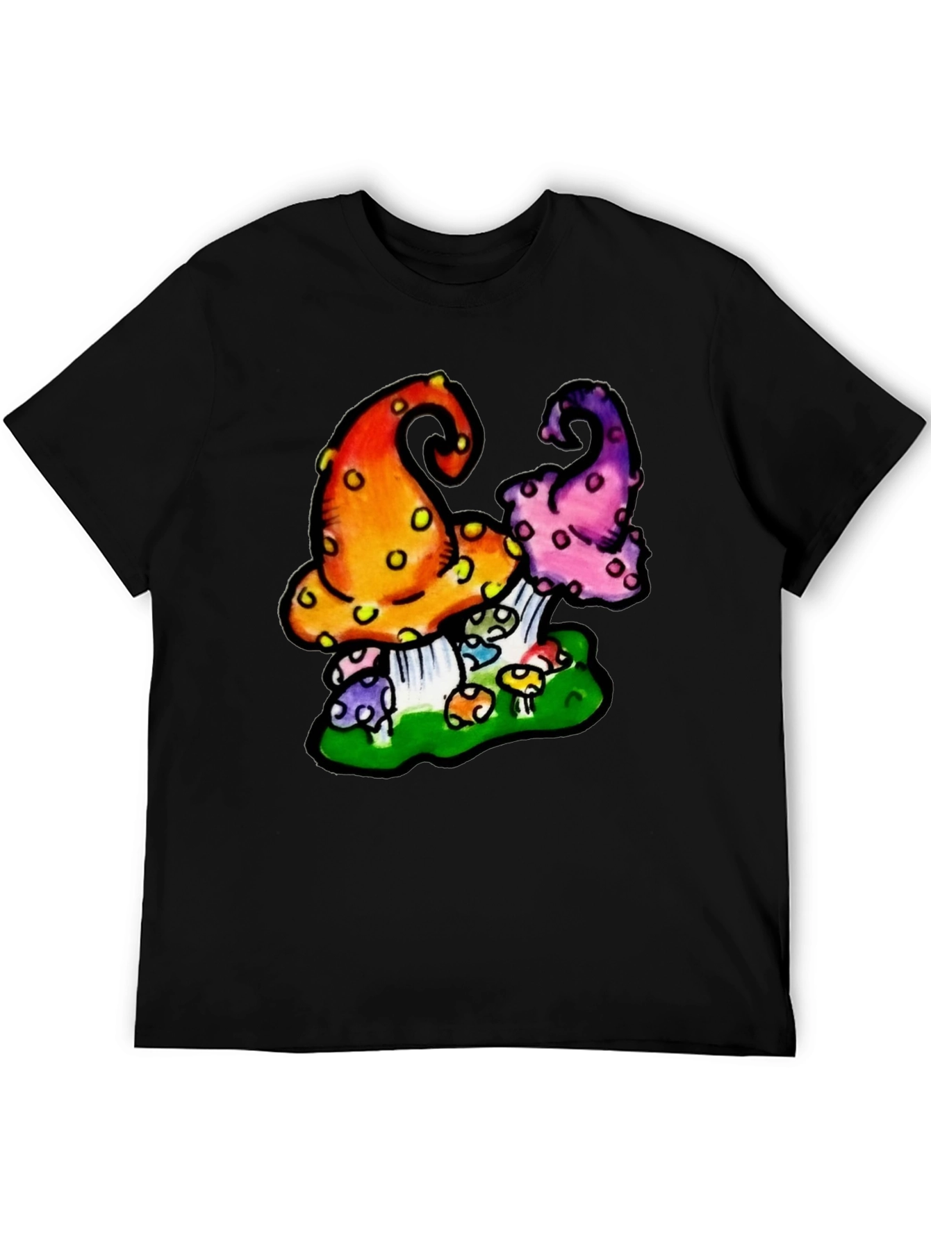 Funky Mushroom Graphic Tee - Black