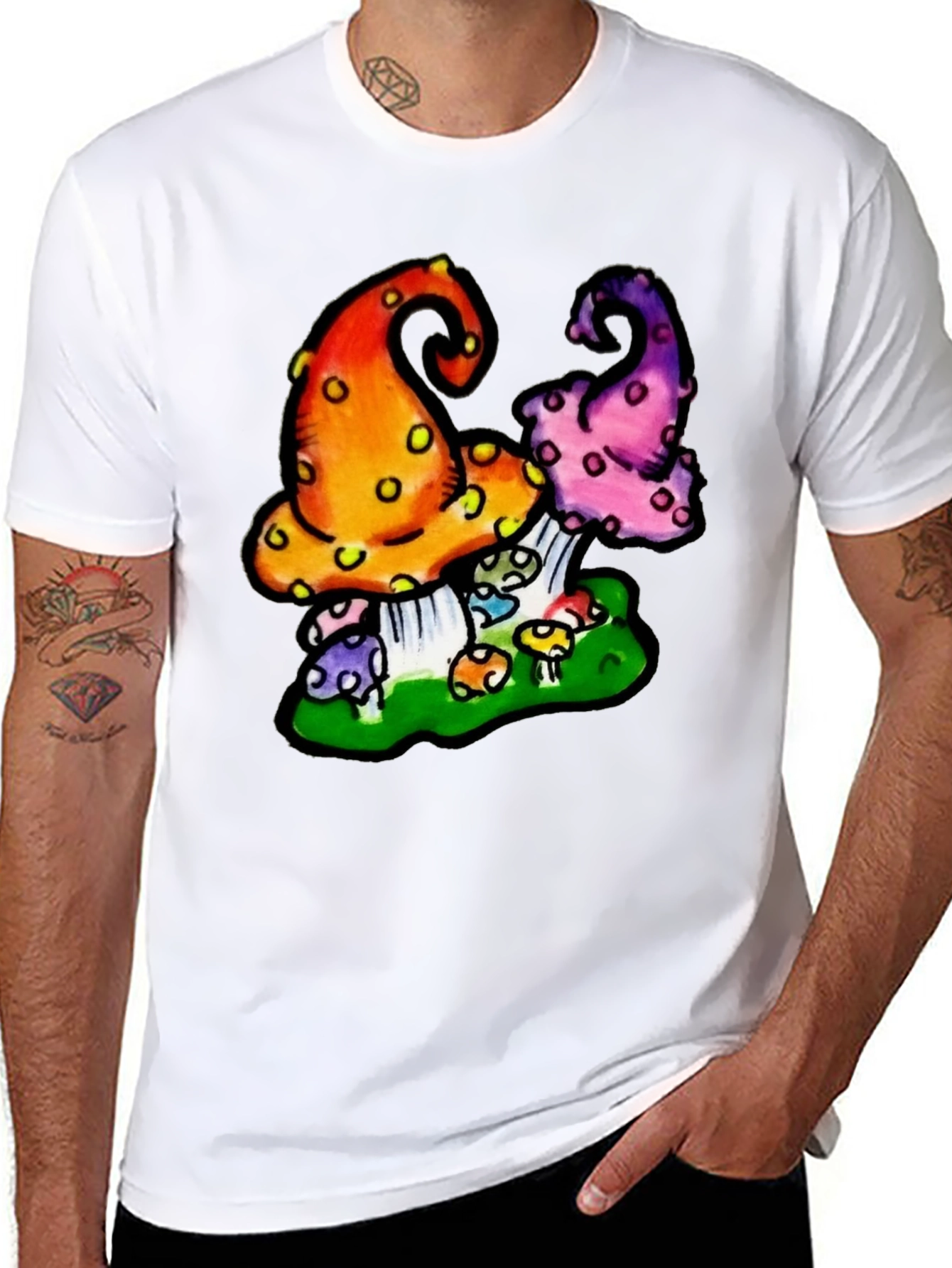 Funky Mushroom Graphic Tee - Black