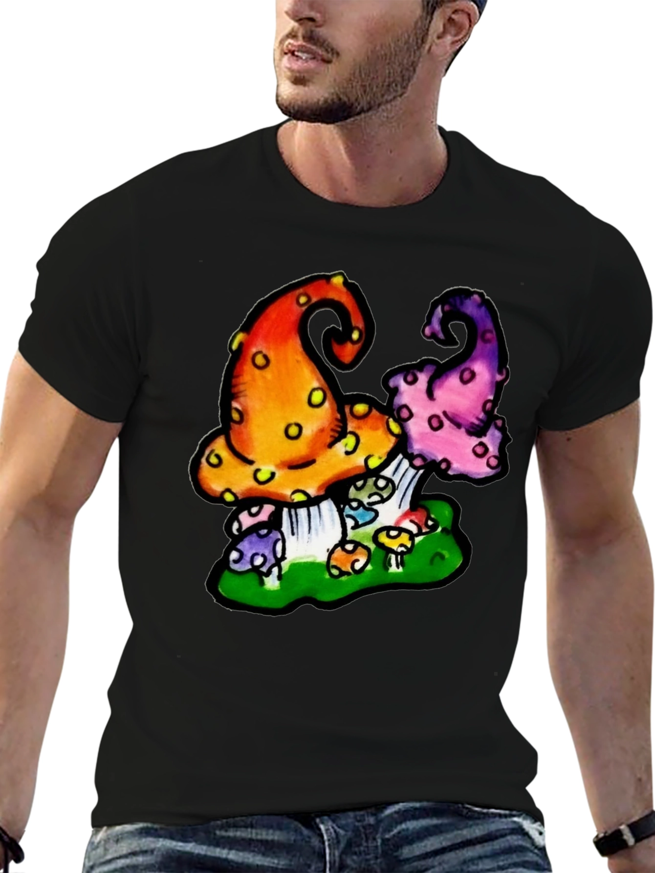Funky Mushroom Graphic Tee - Black