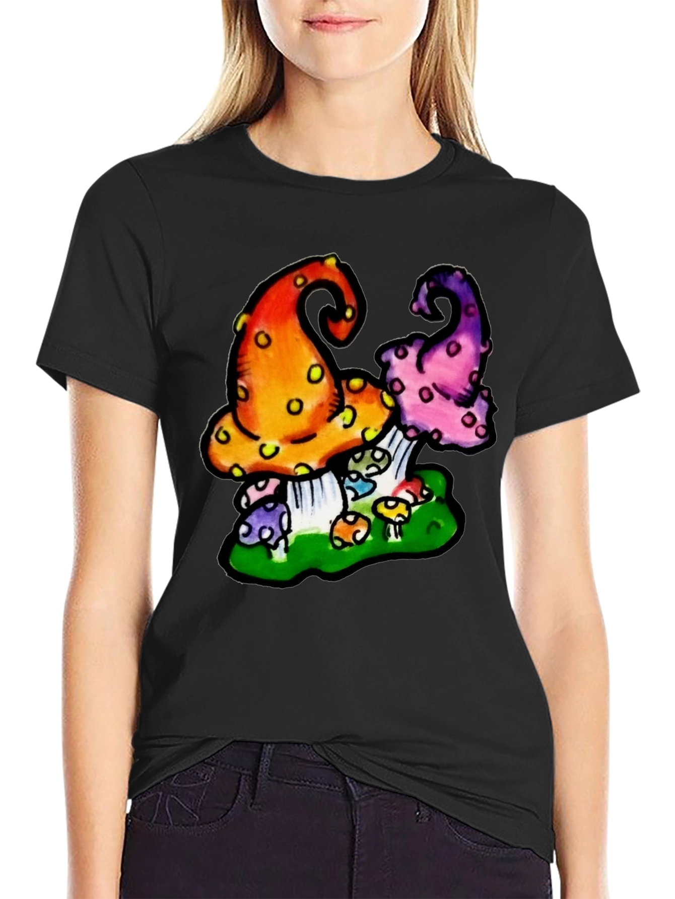 Funky Mushroom Graphic Tee - Black
