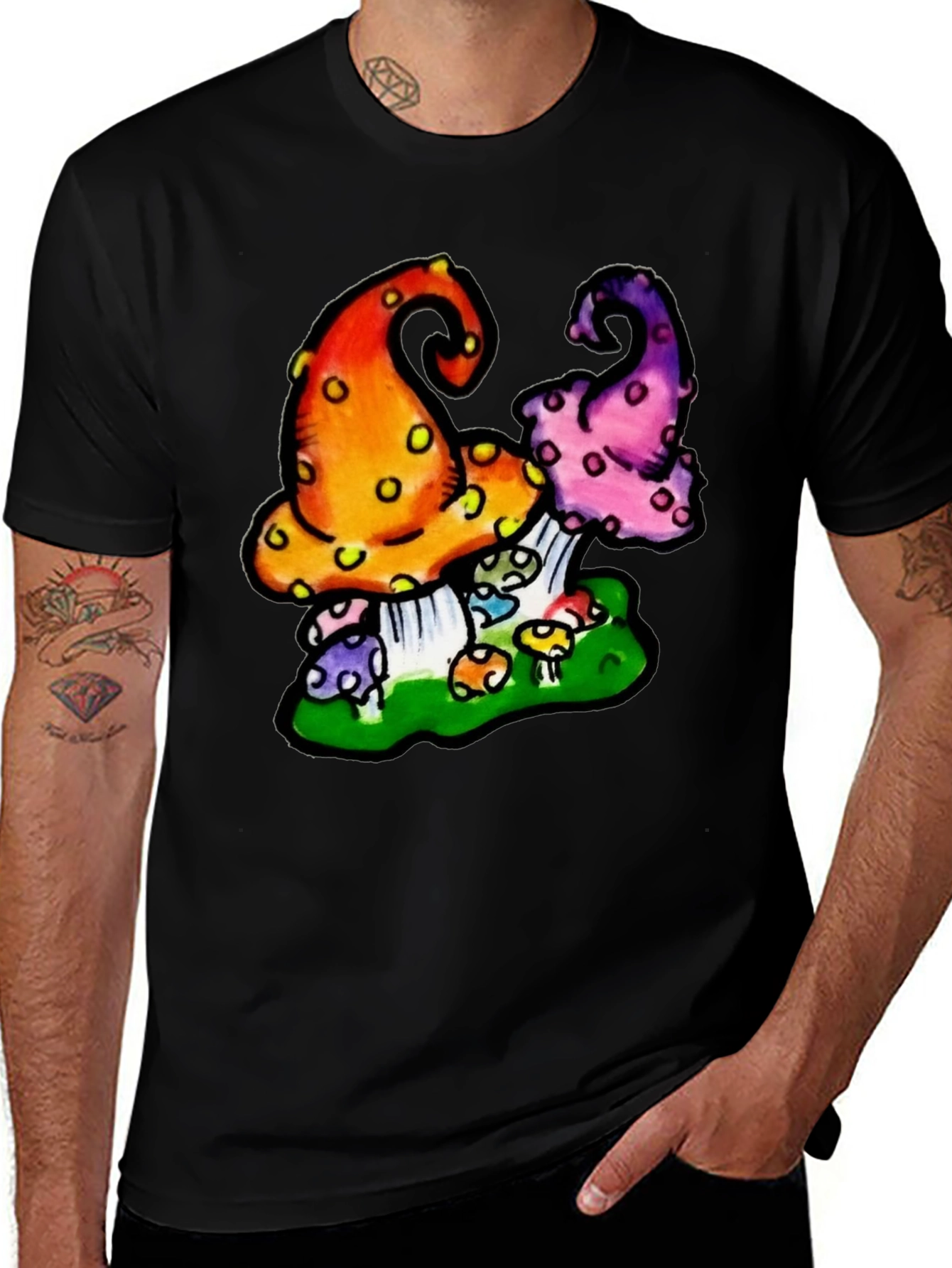 Funky Mushroom Graphic Tee - Black