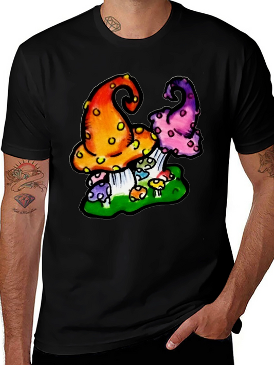 Funky Mushroom Graphic Tee - Black
