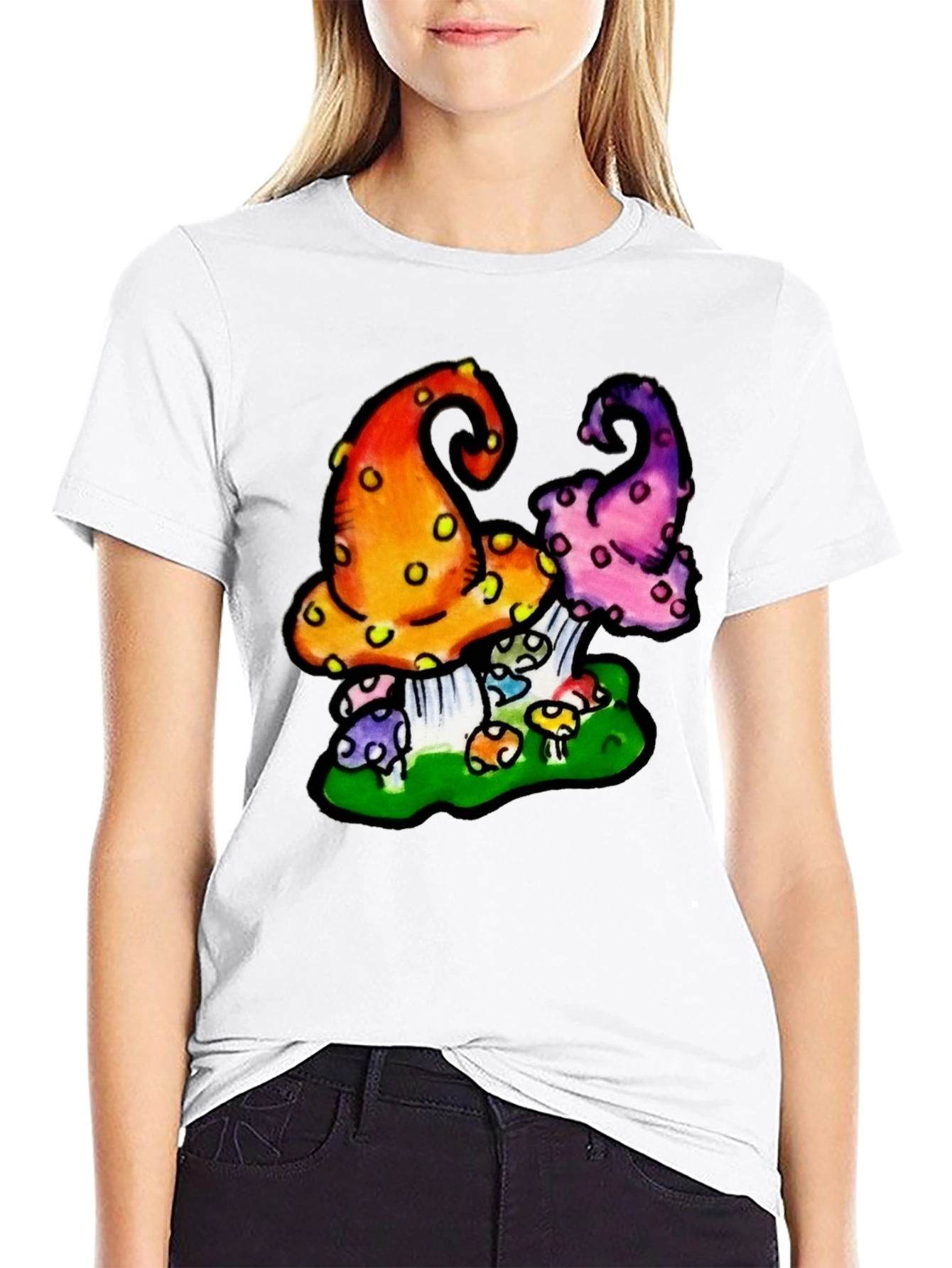 Funky Mushroom Graphic Tee - Black