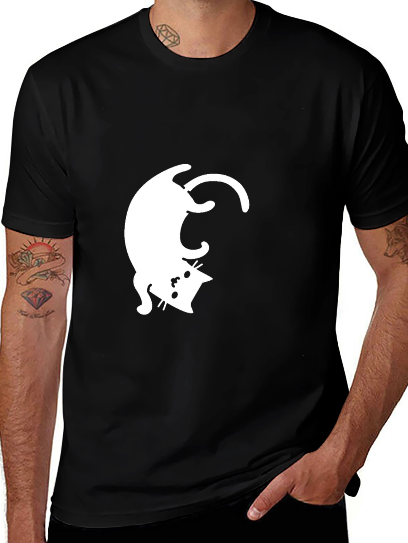 Upside Down Cat Graphic Tee - Mens Black T-Shirt