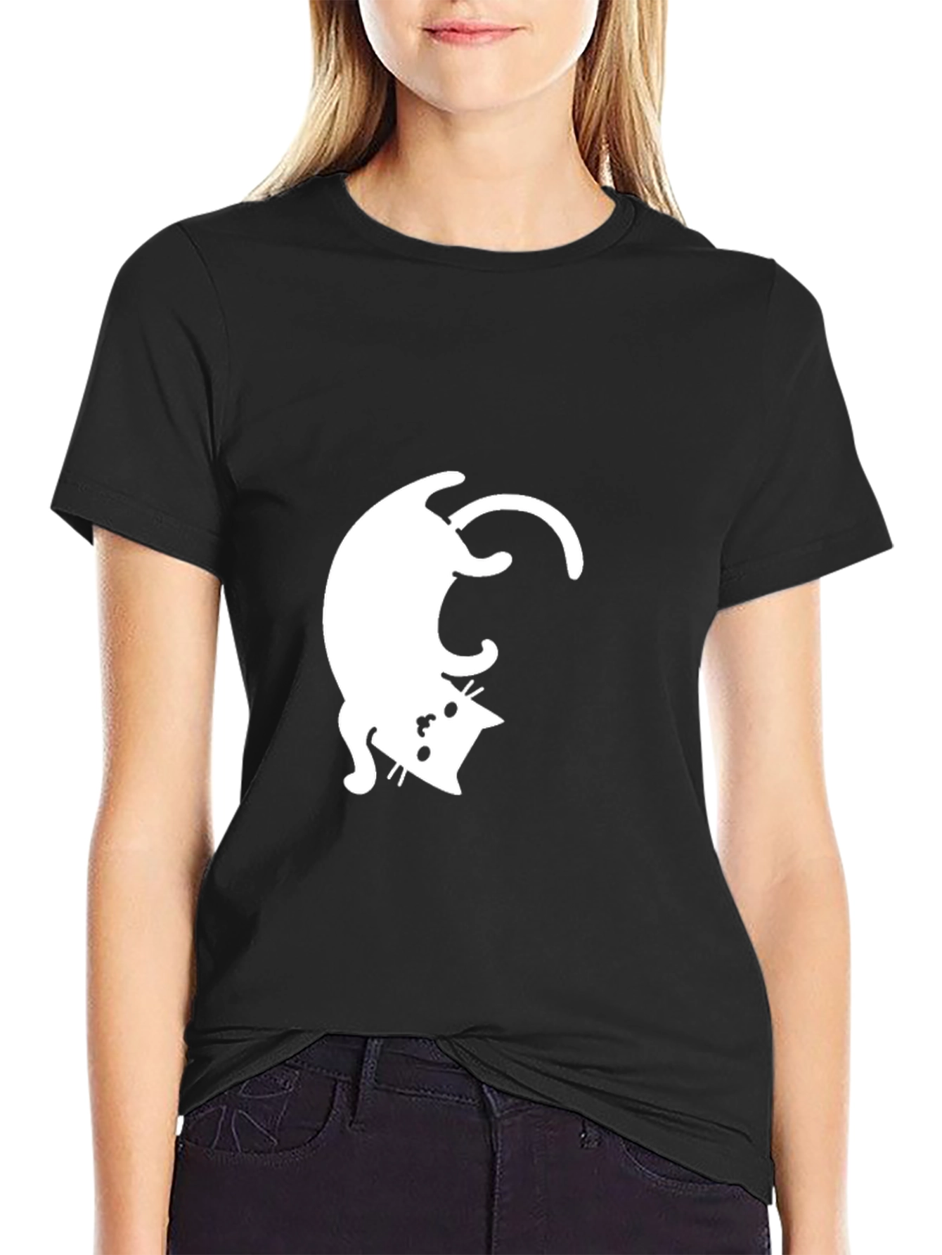 Upside Down Cat Graphic Tee - Mens Black T-Shirt