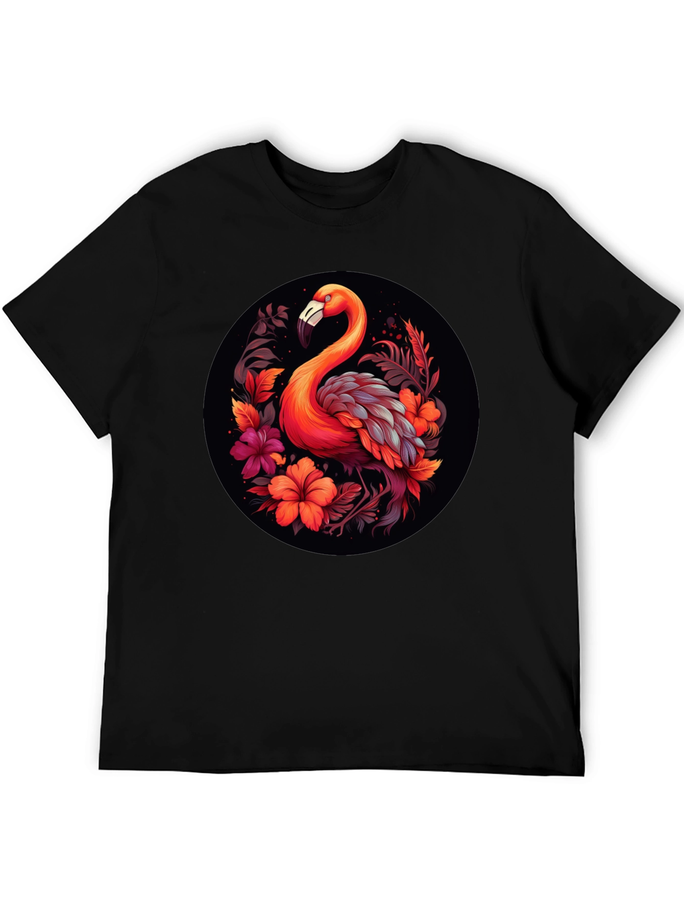 Tropical Flamingo Graphic Tee - Black