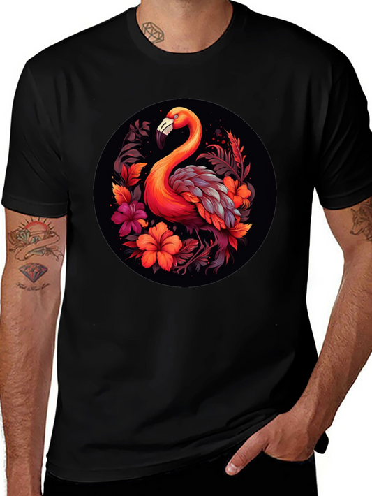 Tropical Flamingo Graphic Tee - Black