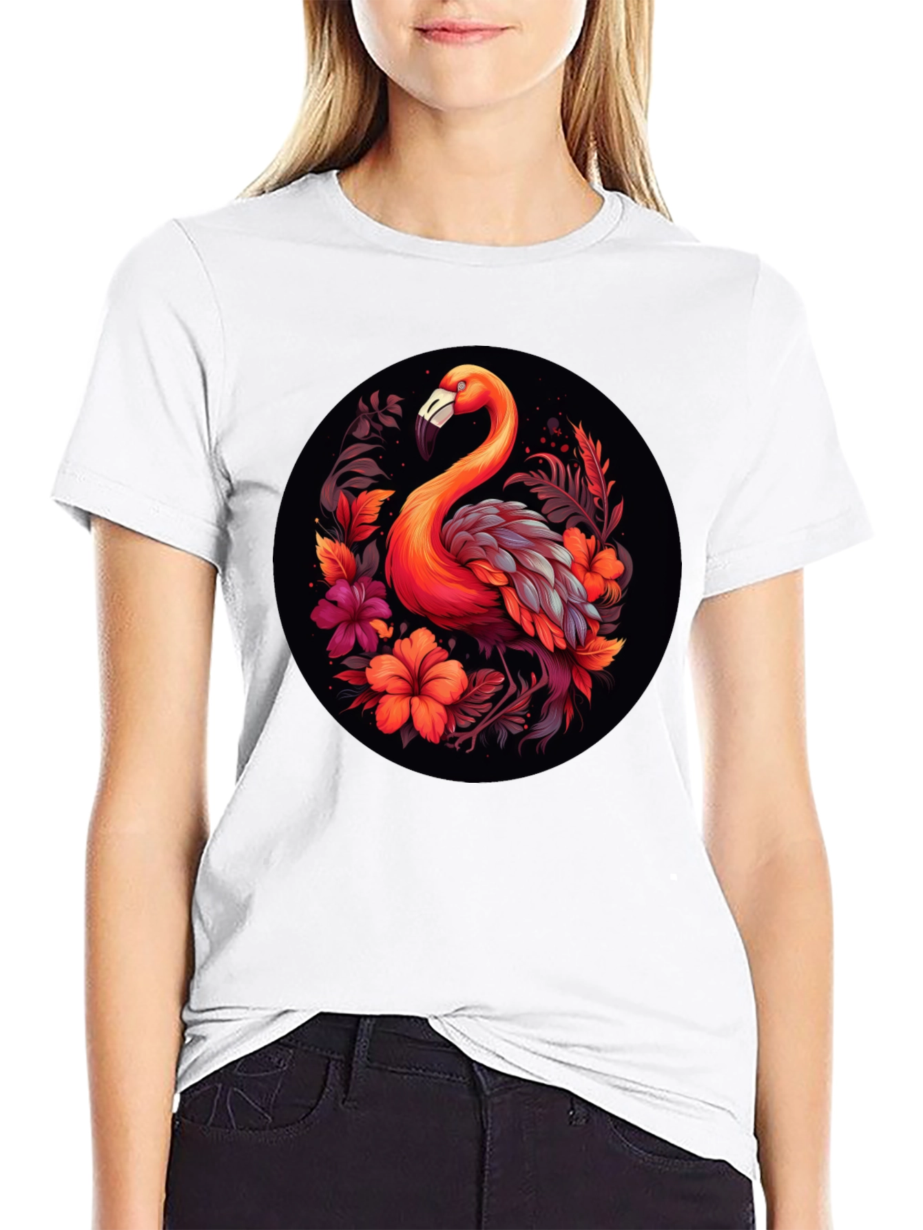 Tropical Flamingo Graphic Tee - Black