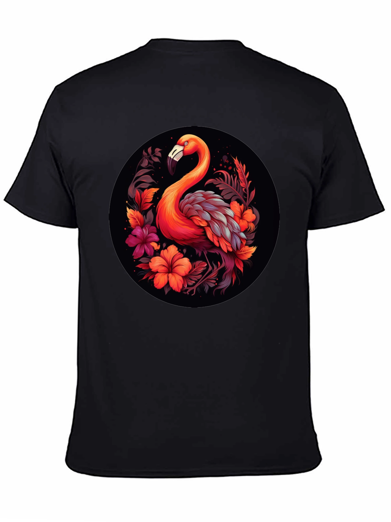 Tropical Flamingo Graphic Tee - Black