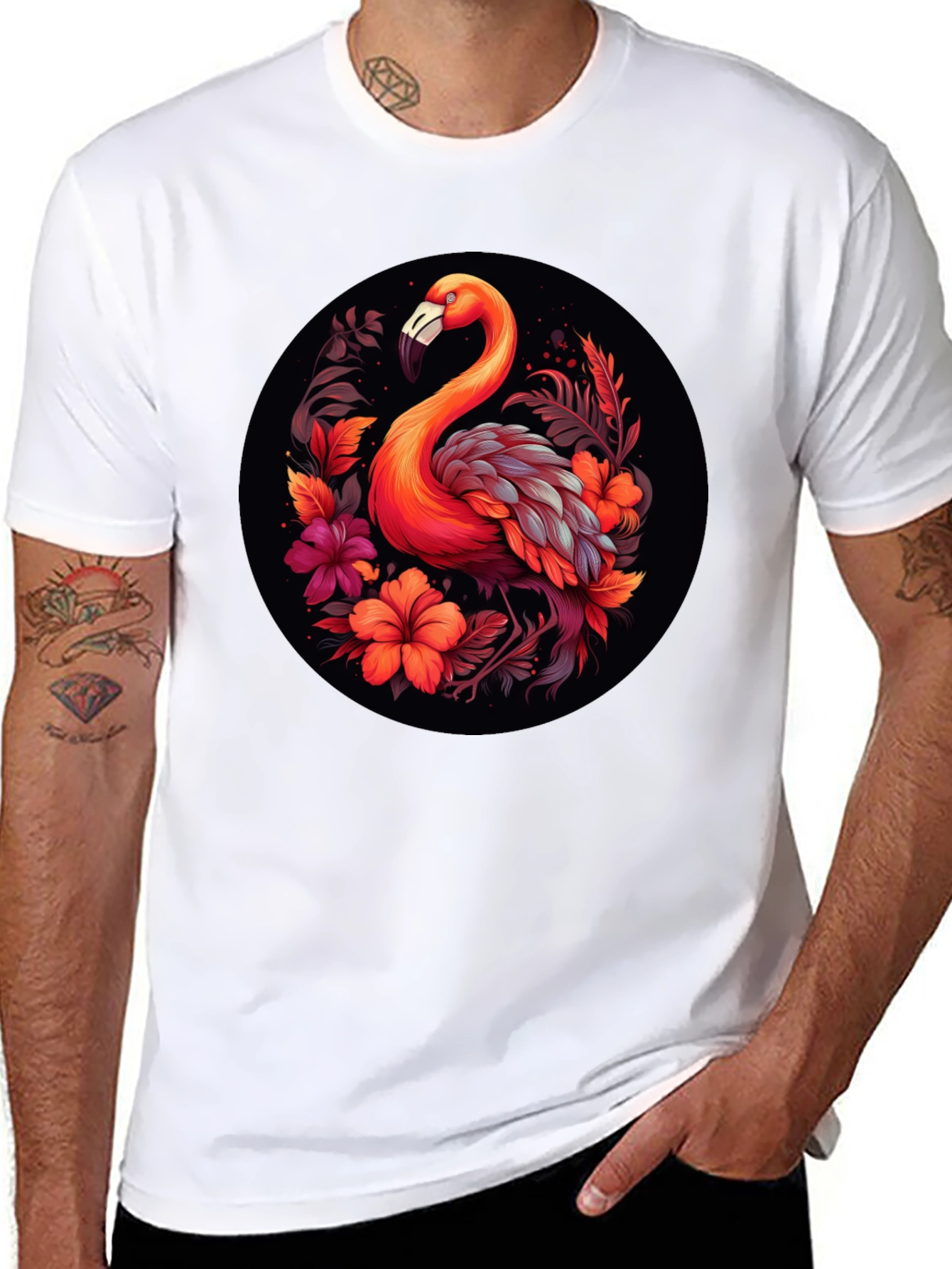 Tropical Flamingo Graphic Tee - Black