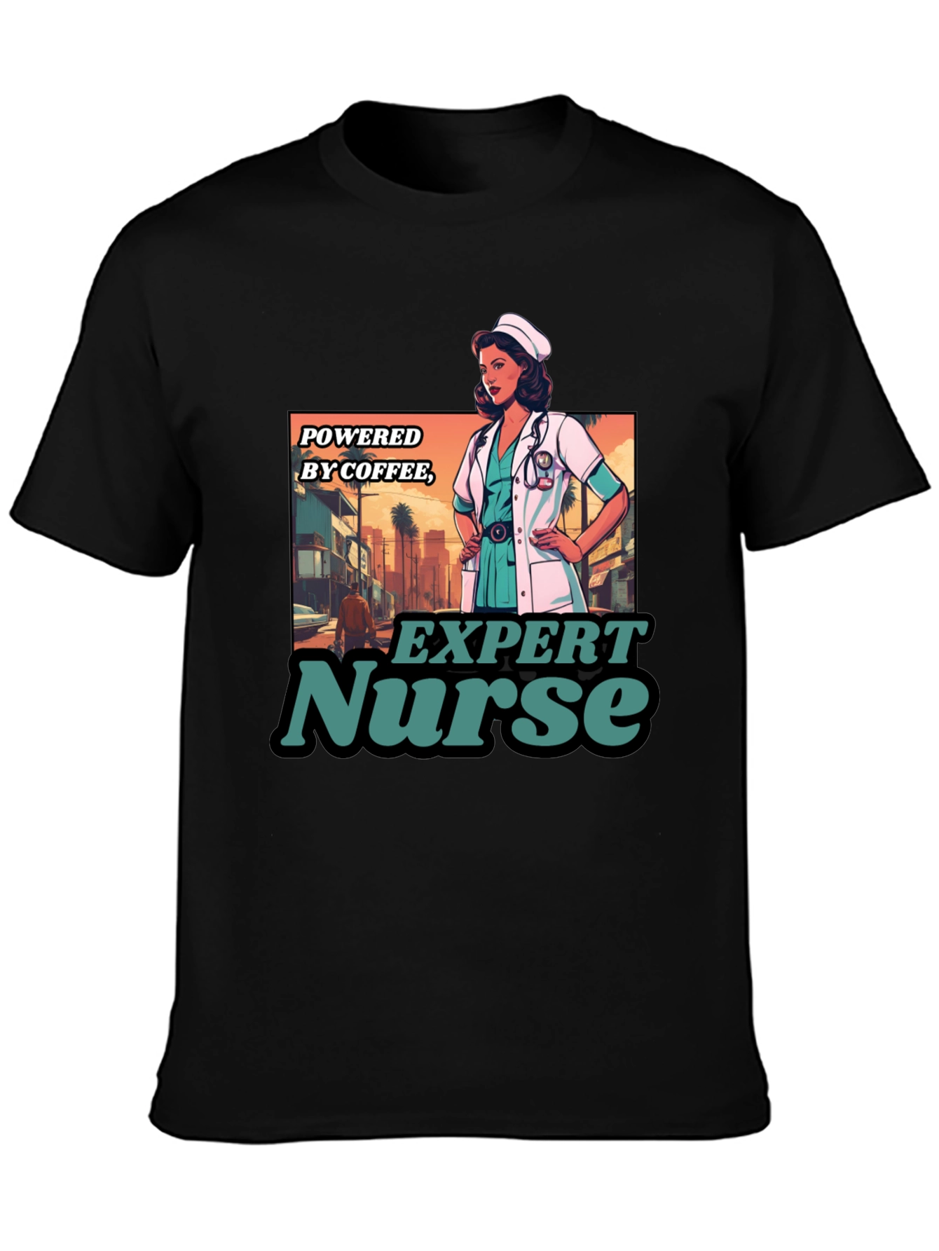 Expert Nurse Powered By Coffee Graphic T-Shirt