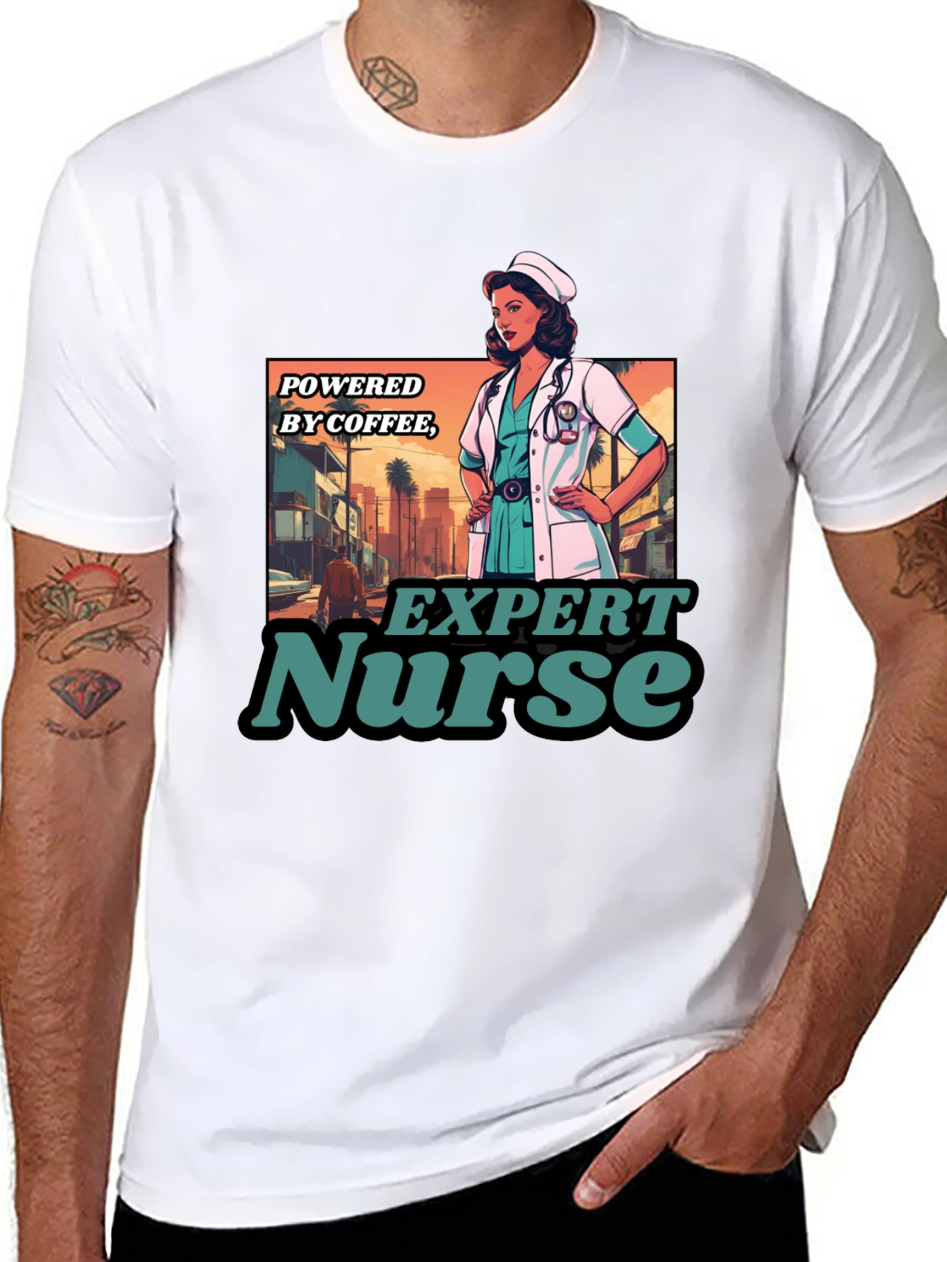 Expert Nurse Powered By Coffee Graphic T-Shirt