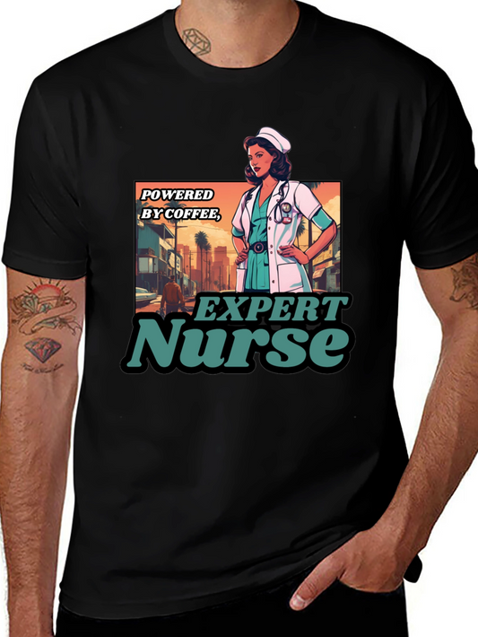 Expert Nurse Powered By Coffee Graphic T-Shirt