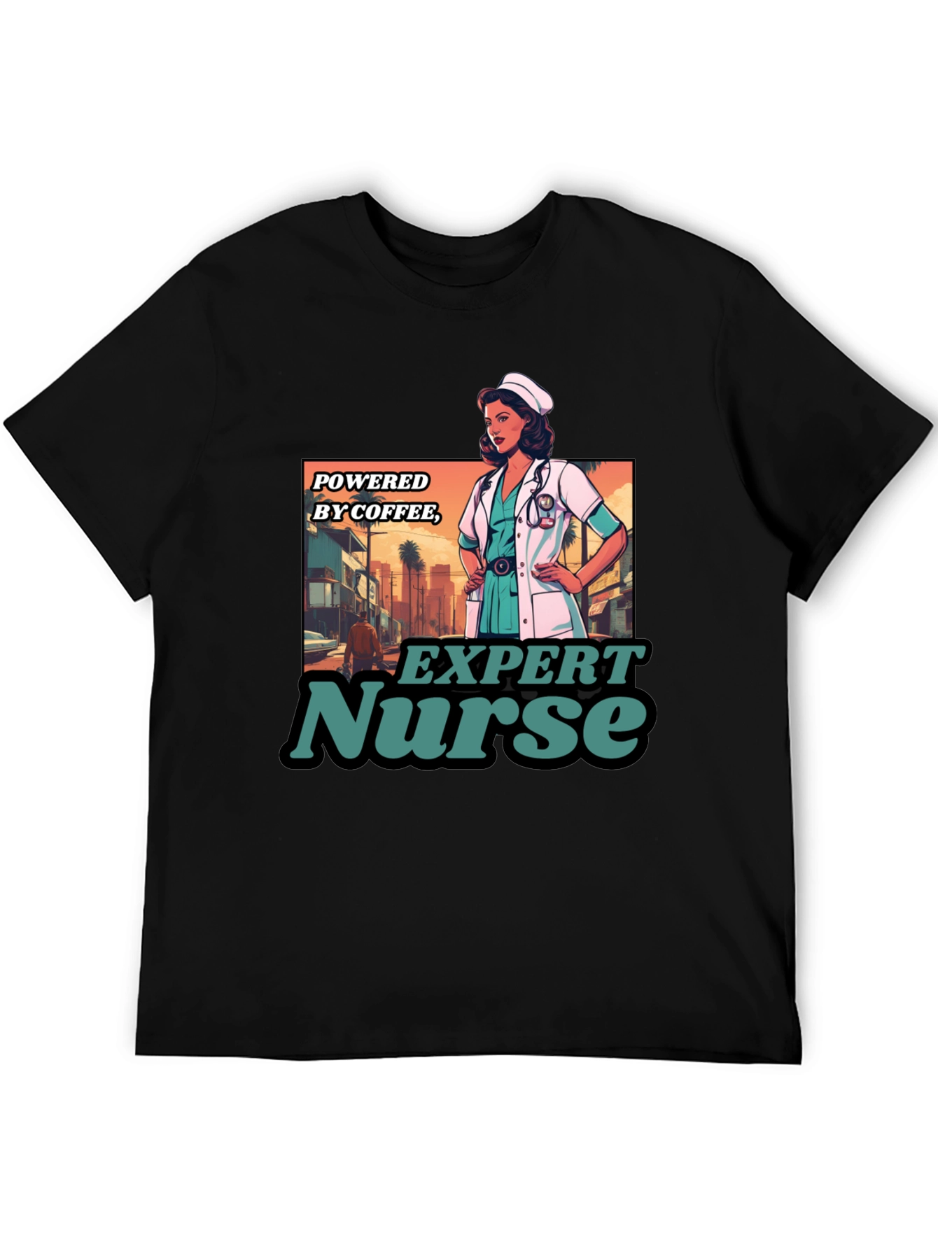 Expert Nurse Powered By Coffee Graphic T-Shirt