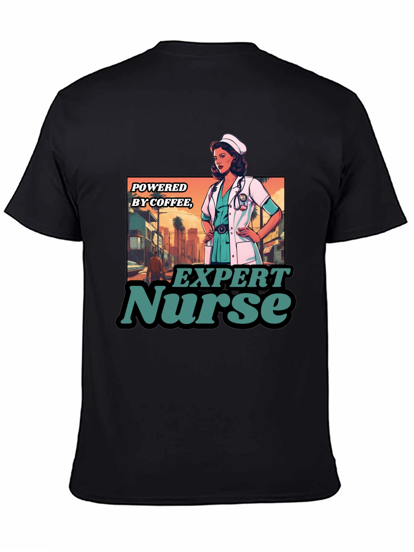 Expert Nurse Powered By Coffee Graphic T-Shirt