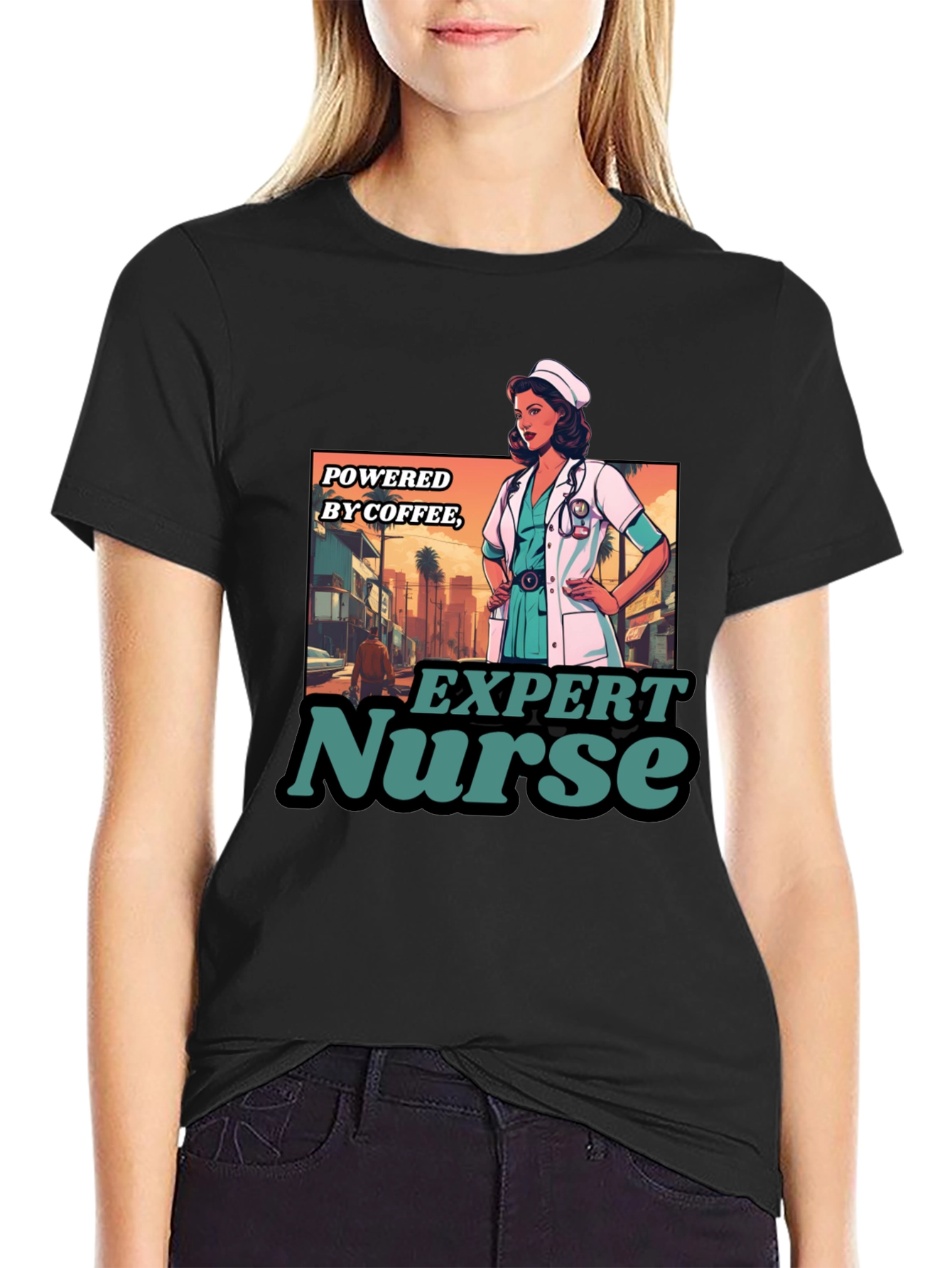 Expert Nurse Powered By Coffee Graphic T-Shirt
