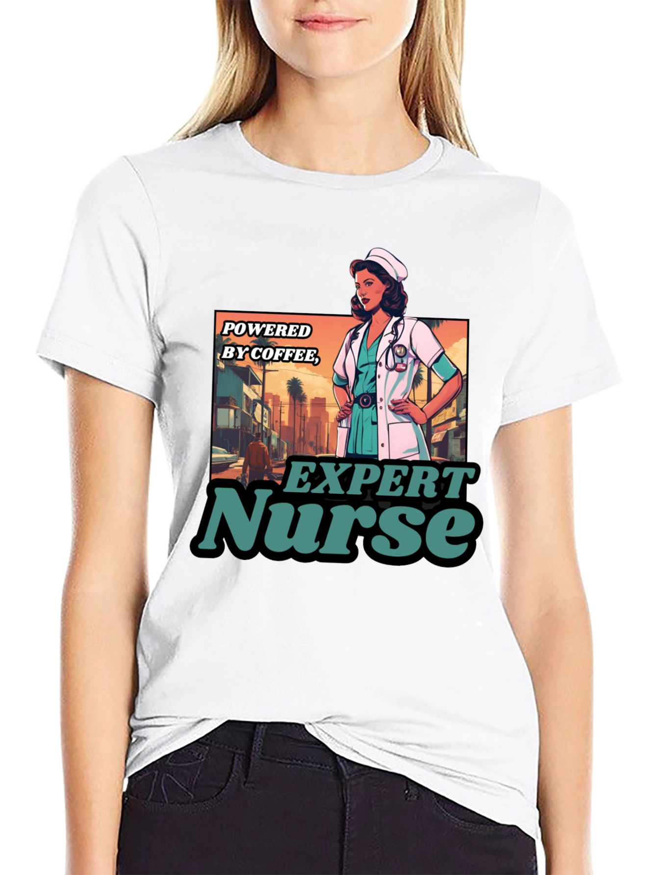 Expert Nurse Powered By Coffee Graphic T-Shirt