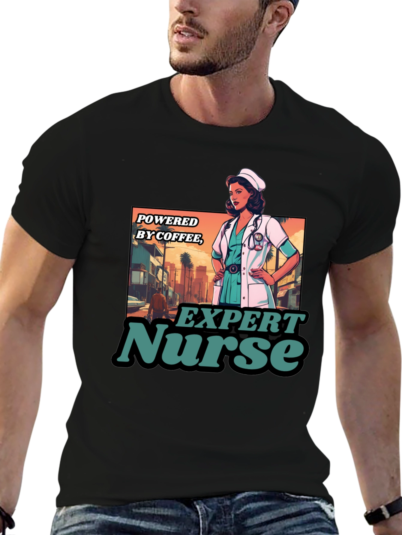 Expert Nurse Powered By Coffee Graphic T-Shirt