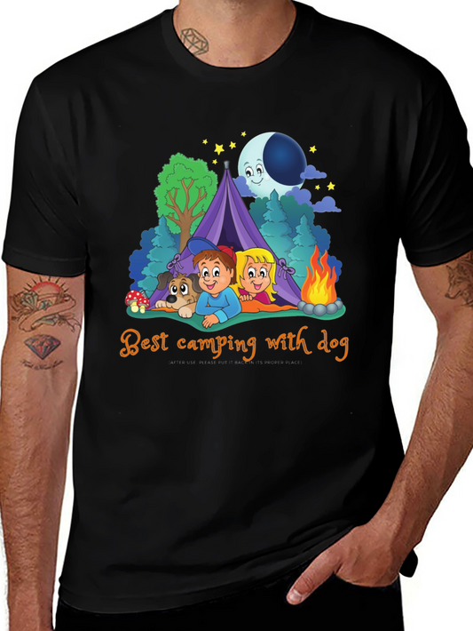 Camping with Dog Graphic T-Shirt