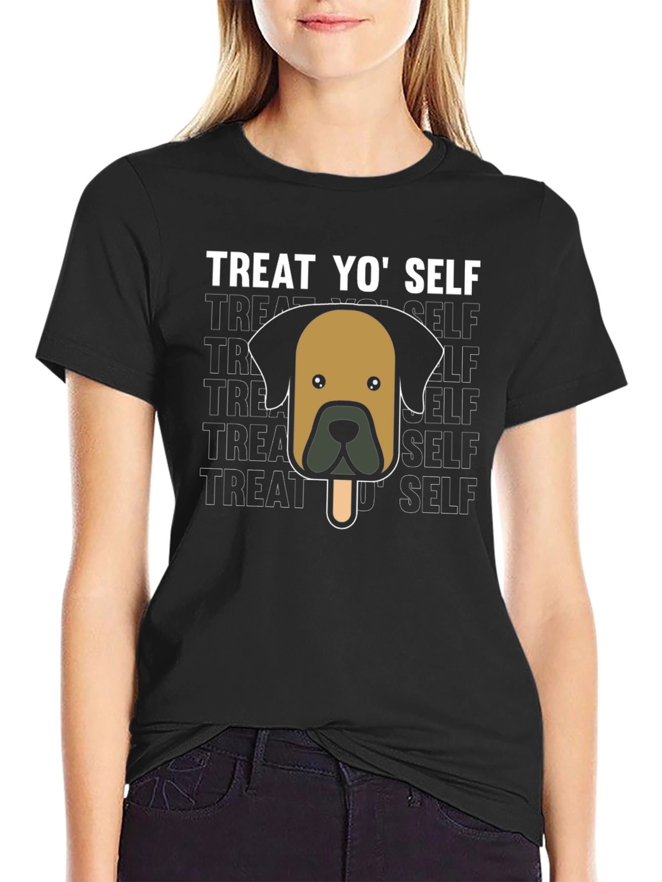 Treat Yo Self Black T-Shirt - Dog Popsicle