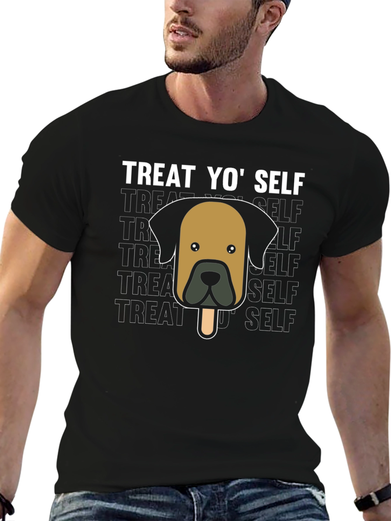 Treat Yo Self Black T-Shirt - Dog Popsicle