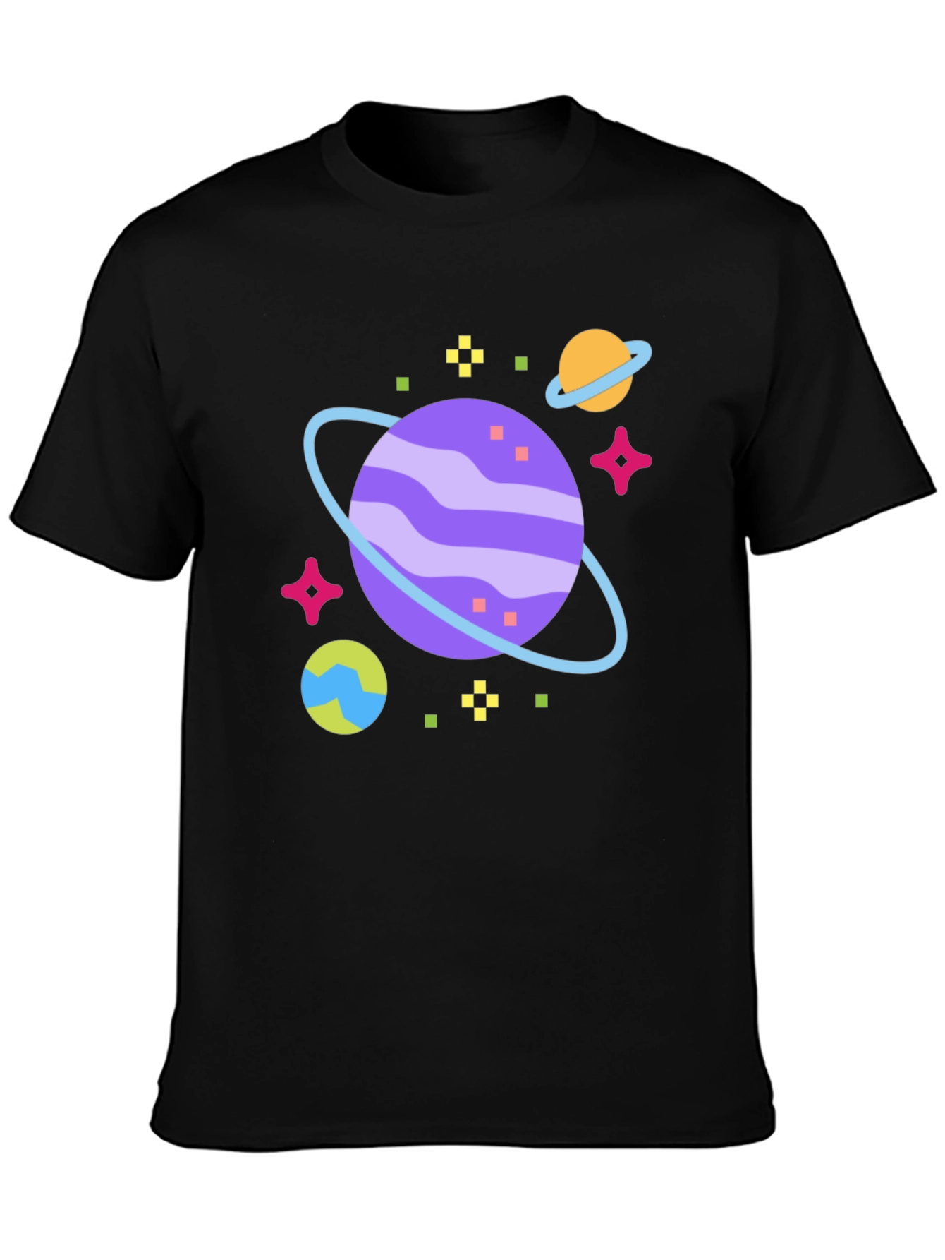 Space Planet Graphic Tee - Black Cotton T-Shirt