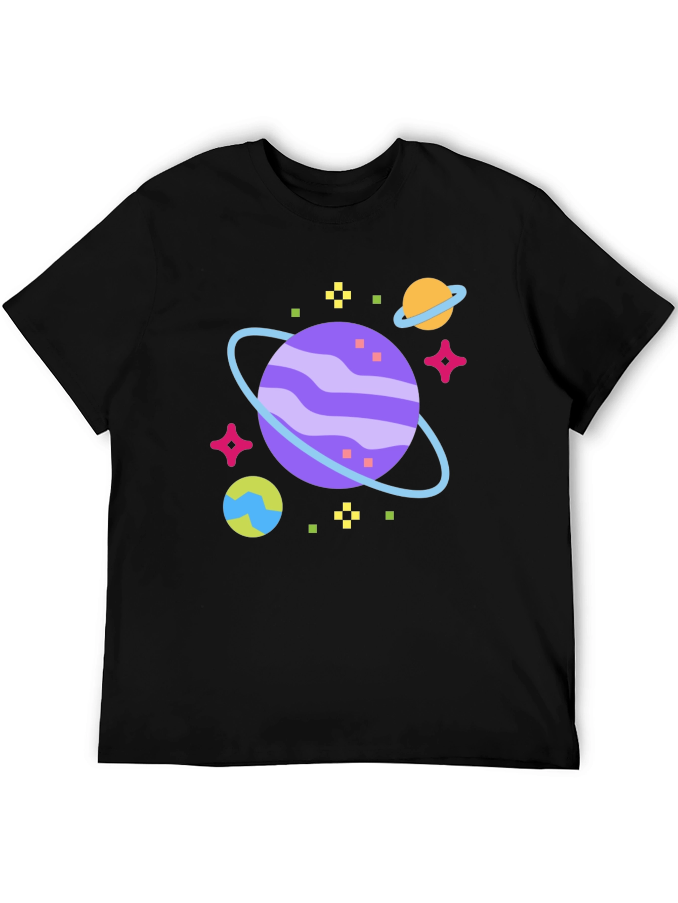 Space Planet Graphic Tee - Black Cotton T-Shirt